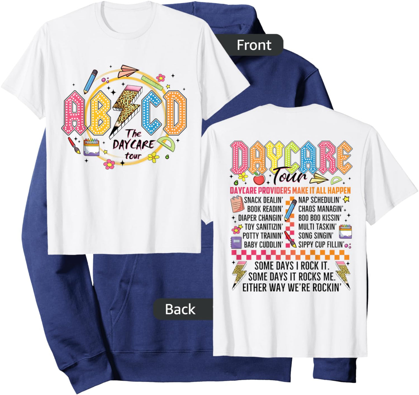 Funny ABCD Daycare Tour Retro Rockin' Back To School Gift Hoodie - Hoodie | Navy
