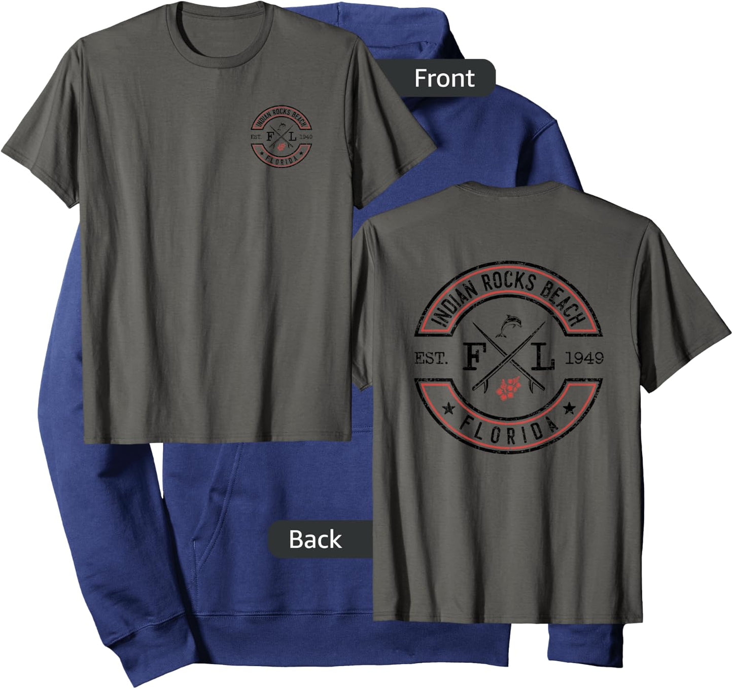 Indian Rocks Beach Florida FL Retro Surfer Front & Back Men Women Girls Kids Hoodie - Hoodie | Navy