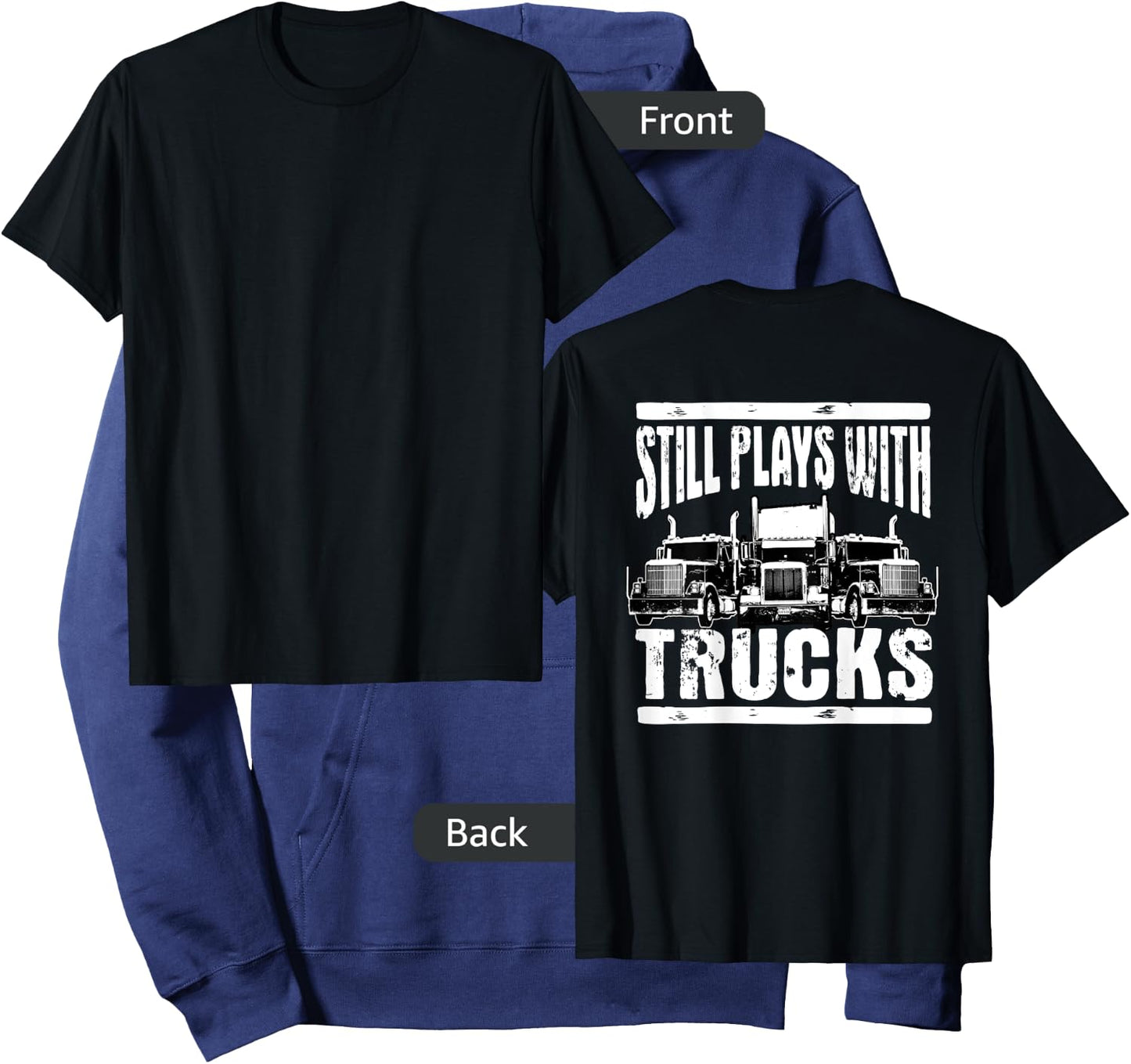 Trucker Tractor Trailer 18 Wheeler Design On Back Hoodie - Hoodie | Navy