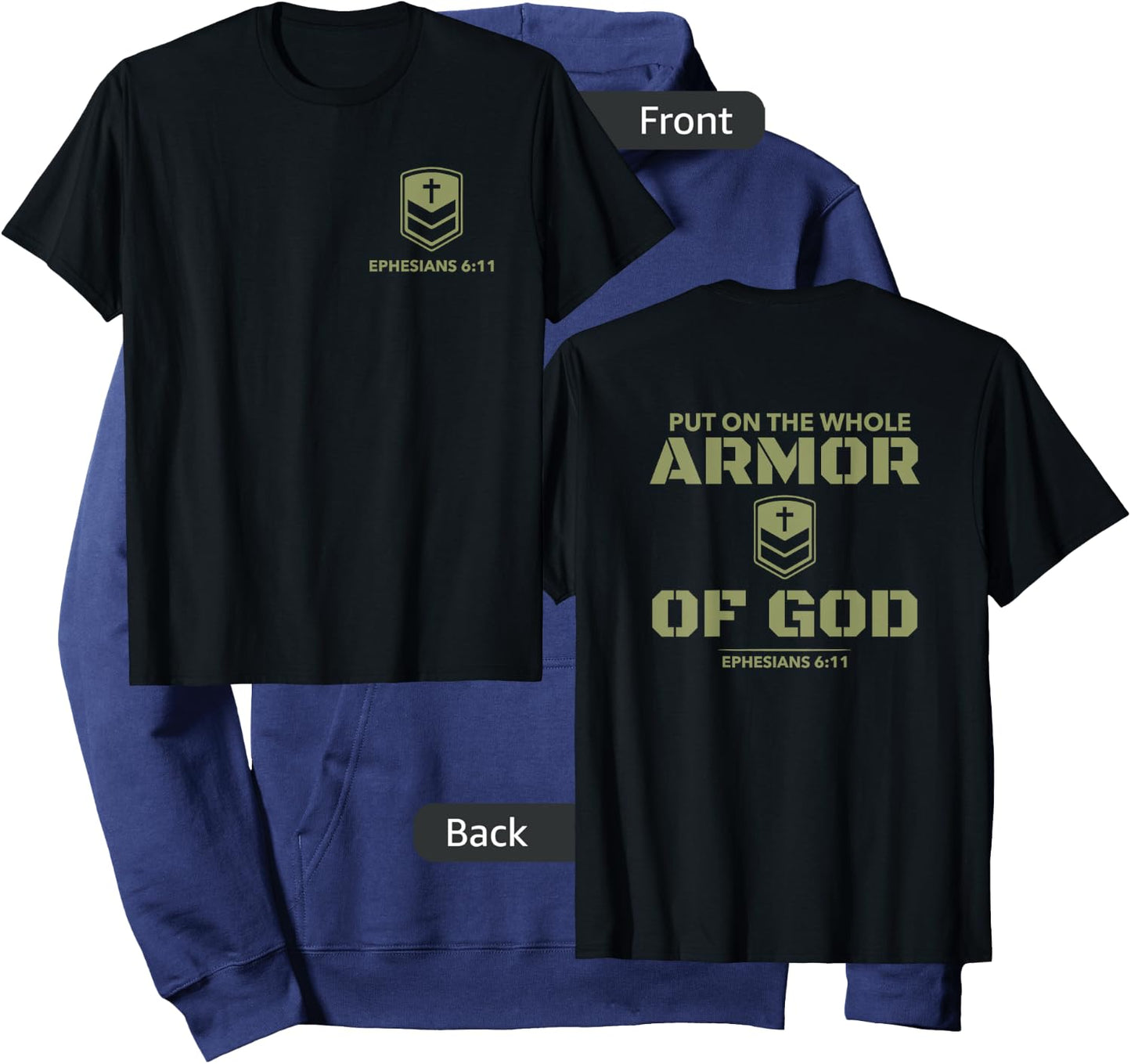 God's Armor Warrior Ephesus 6:11 Front and Back Design Hoodie - Hoodie | Navy