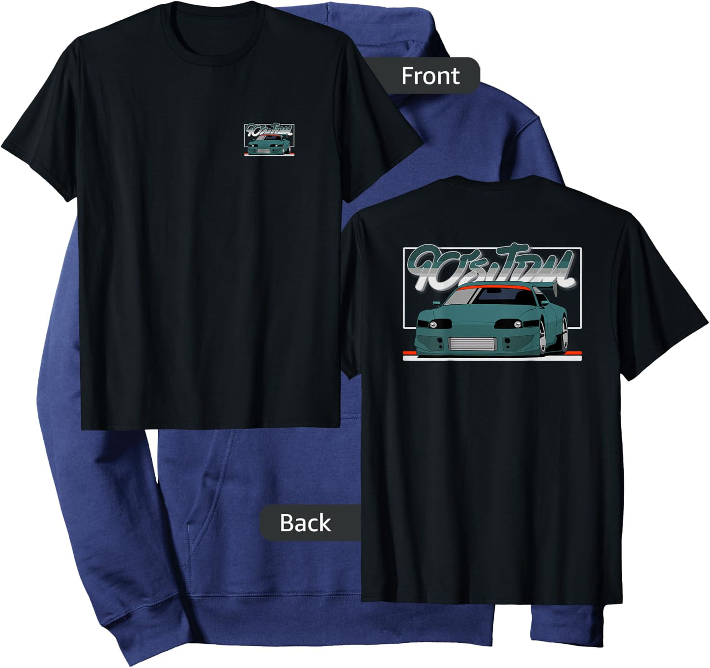 90s JDM TY MK4 GT Teal Car 2-Side Graphic Hoodie - Hoodie | Navy