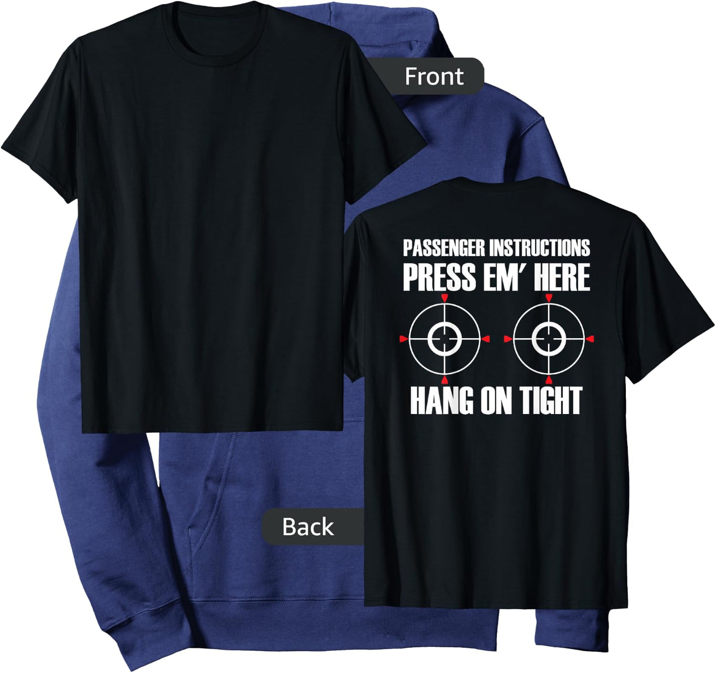 BACK PRINT Motorcycle Passenger Instructions Press Em' Here Hoodie - Hoodie | Navy