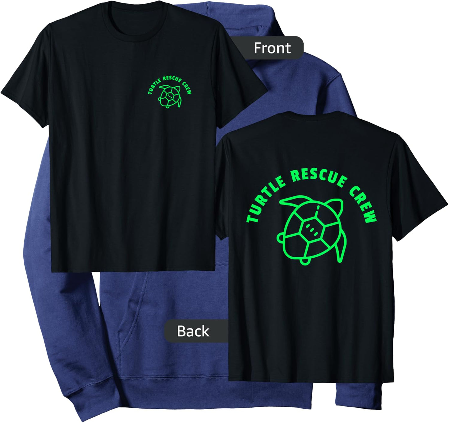 (2 Sided Print) Turtle Rescue Crew Green Sea Turtle Graphic Hoodie - Hoodie | Navy