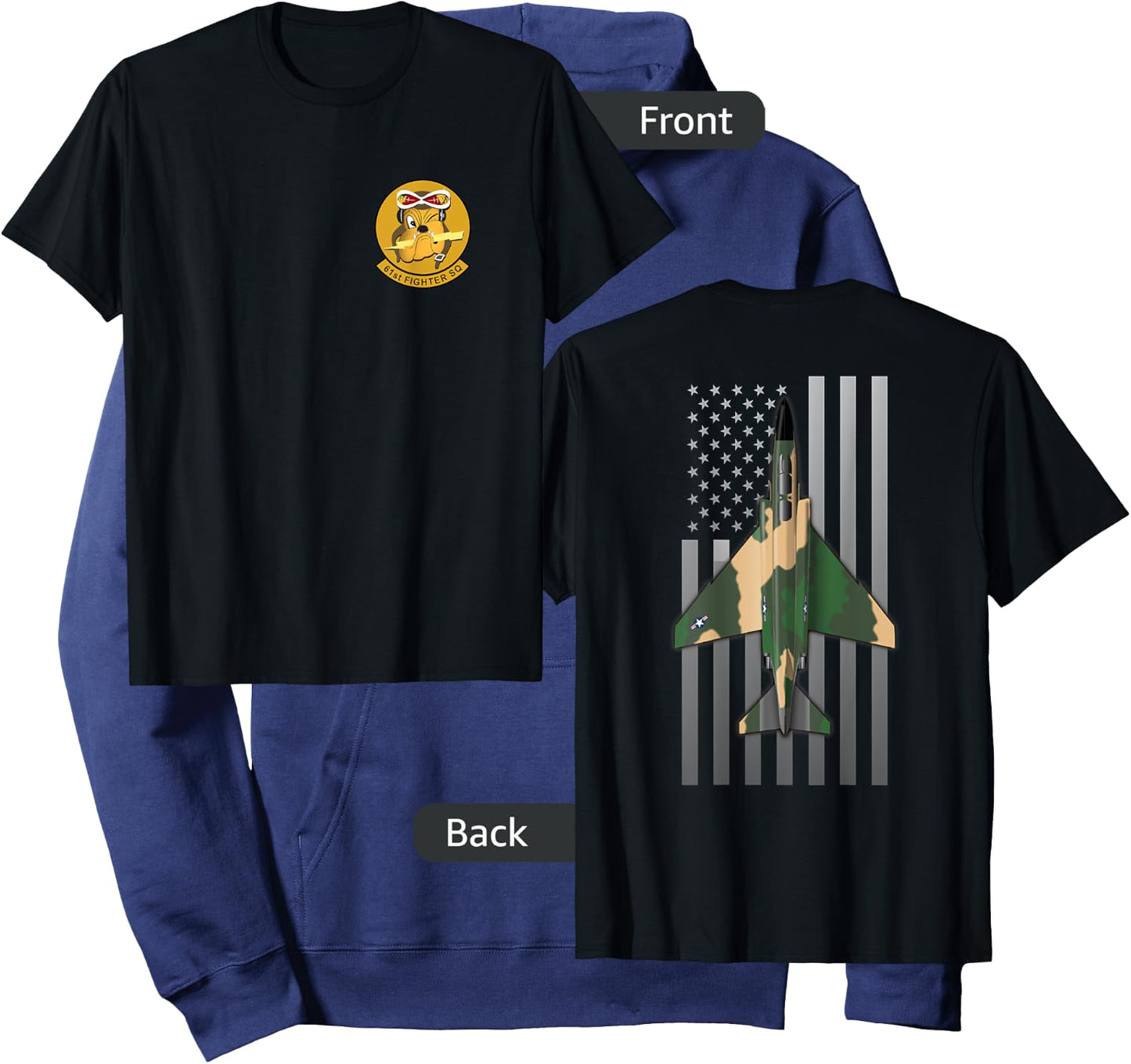 61st Fighter Squadron F-4 Phantom II and US Flag Hoodie - Hoodie | Navy