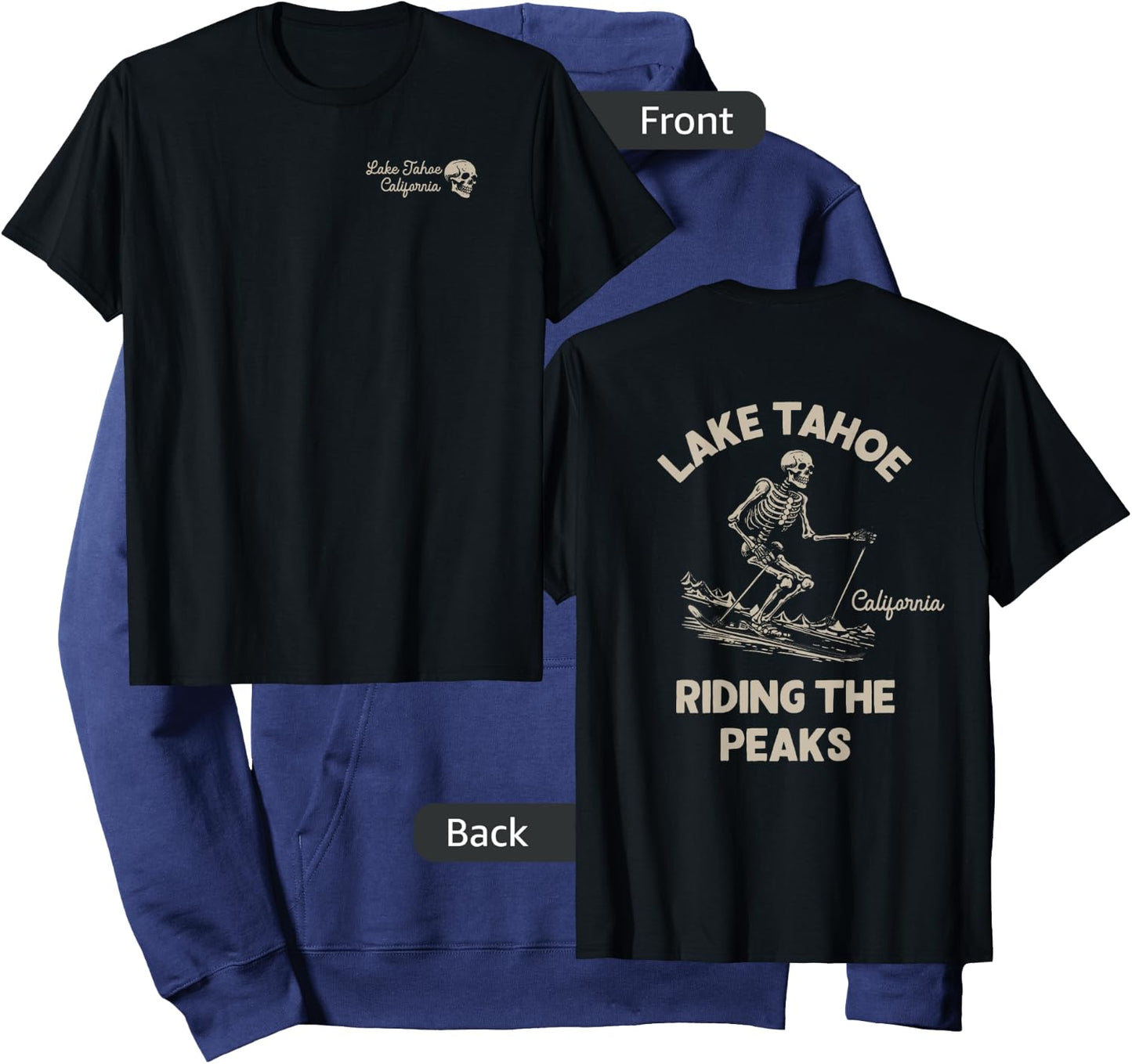 Lake Tahoe California Mountains Outdoors Front & Back Hoodie - Hoodie | Navy