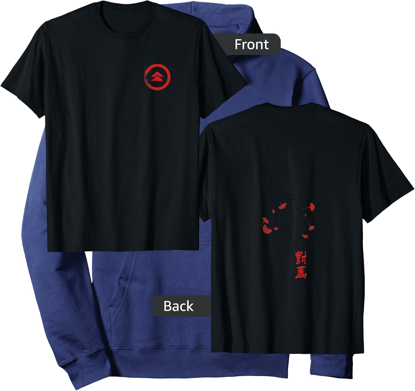 Ghost of Tsushima Front and Back Katana Leaves Video Game Hoodie - Hoodie | Navy