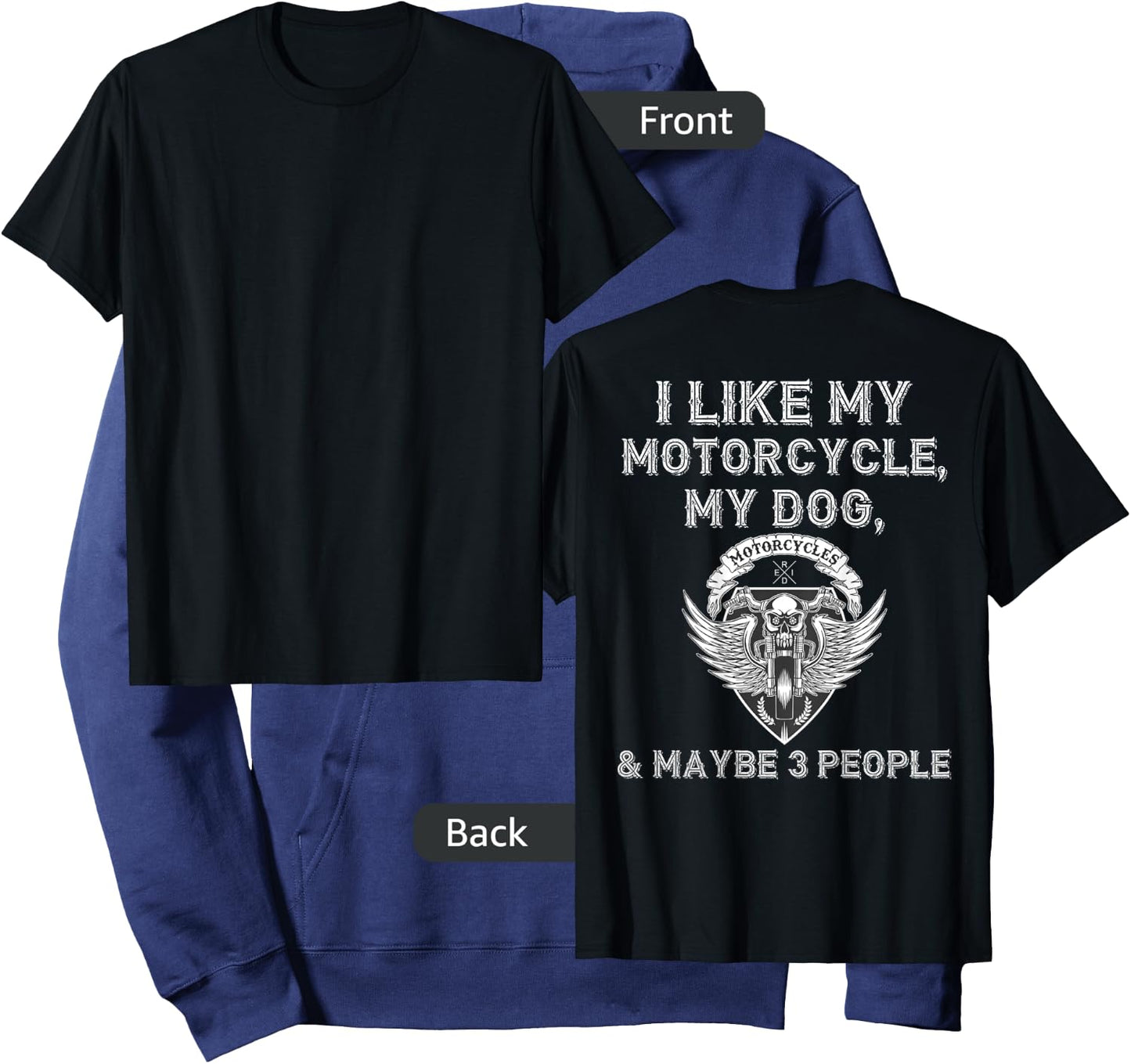 I Like My Motorcycle Dog Maybe 3 People Funny Biker ON BACK Women Hoodie - Hoodie | Navy