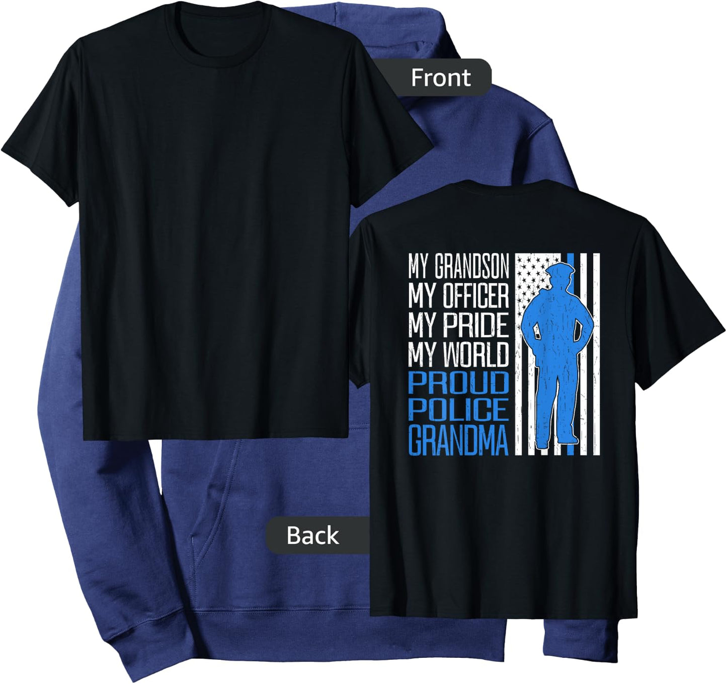 My Grandson My Officer Thin Blue Line Proud Police Grandma Hoodie - Hoodie | Navy