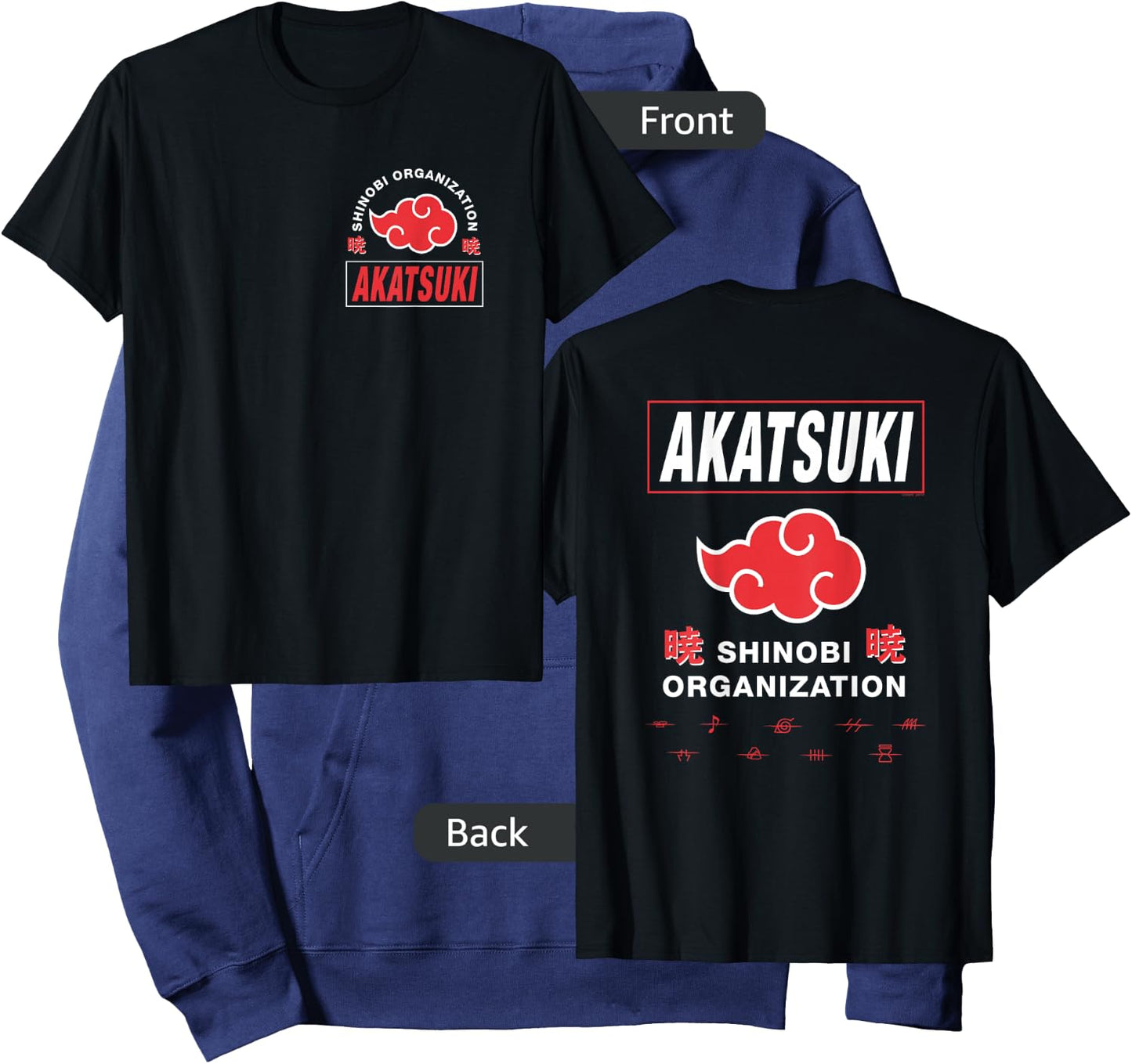 Naruto Shippuden Akatsuki Shinobi Org Front Back Anime Hoodie - Hoodie | Navy