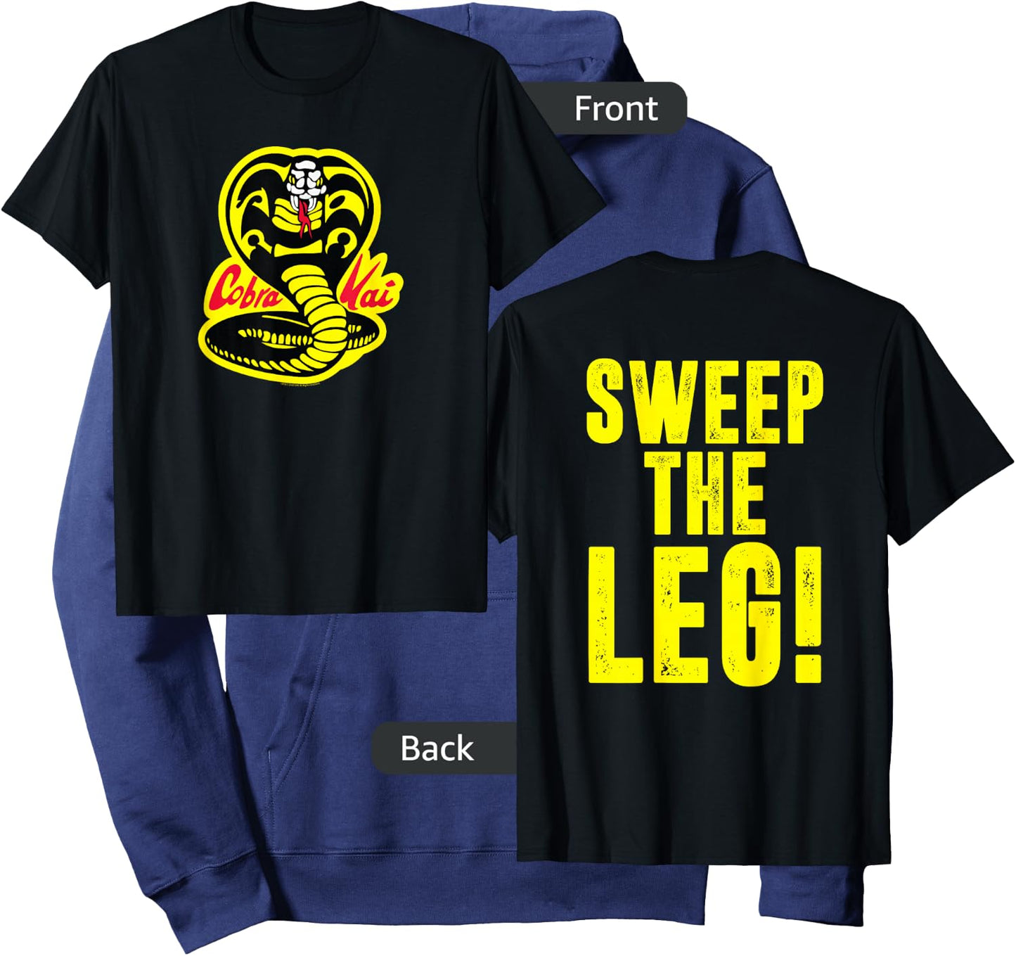 Cobra Kai Front and Back Sweep The Leg and Cobra Logo Show Hoodie - Hoodie | Navy