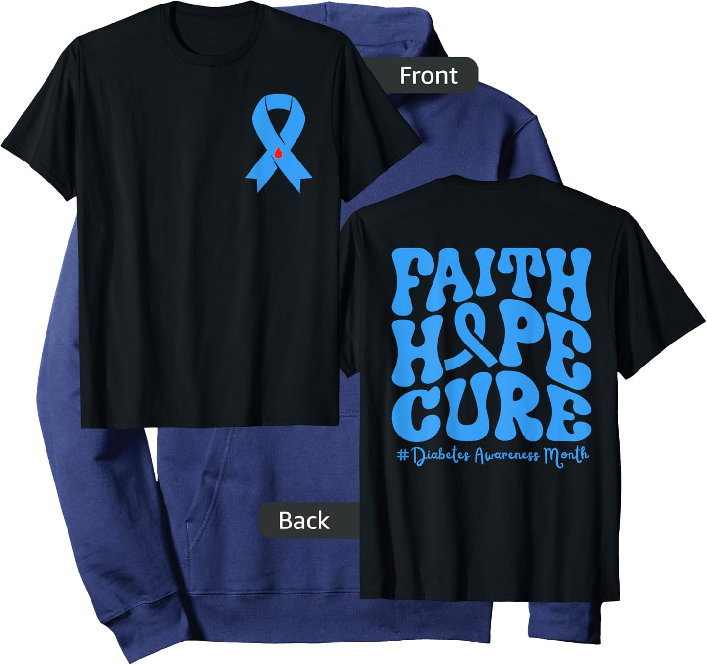 Diabetes Awareness Month Blue Love Ribbon Support T1D T2D Hoodie - Hoodie | Navy