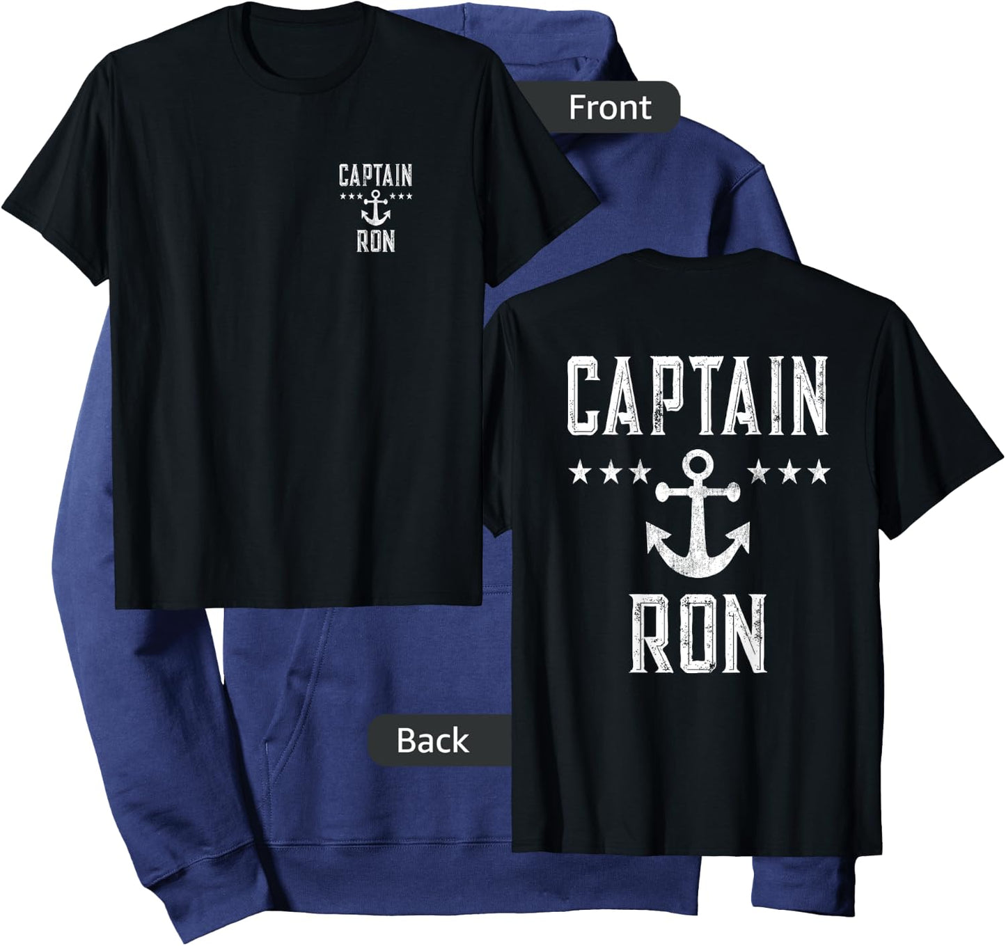 (Printed Both Sides) Retro Captain Ron Personalized Boating Hoodie - Hoodie | Navy