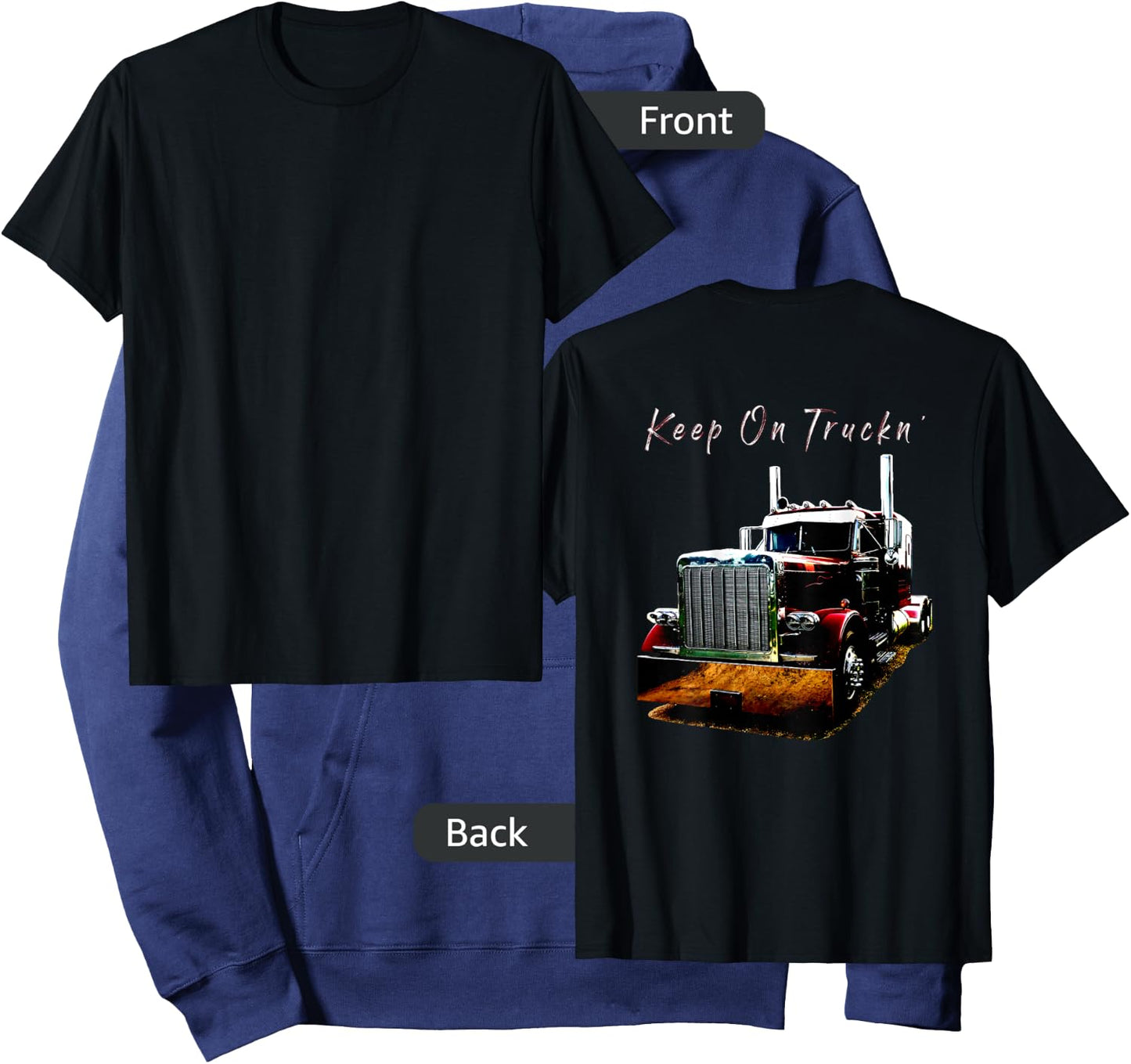 Adult and Youth Semi Truck Keep On Truckn Back Design Hoodie - Hoodie | Navy