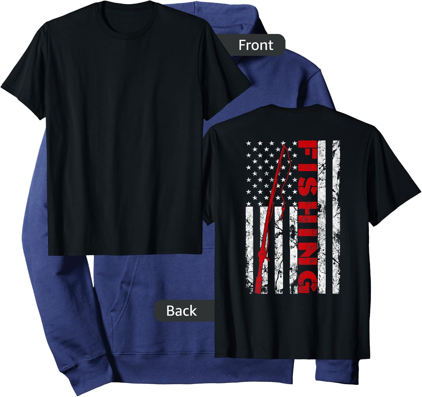 Fishing American Flag Rod USA Patriotic Fisherman Hoodie - Hoodie | Navy