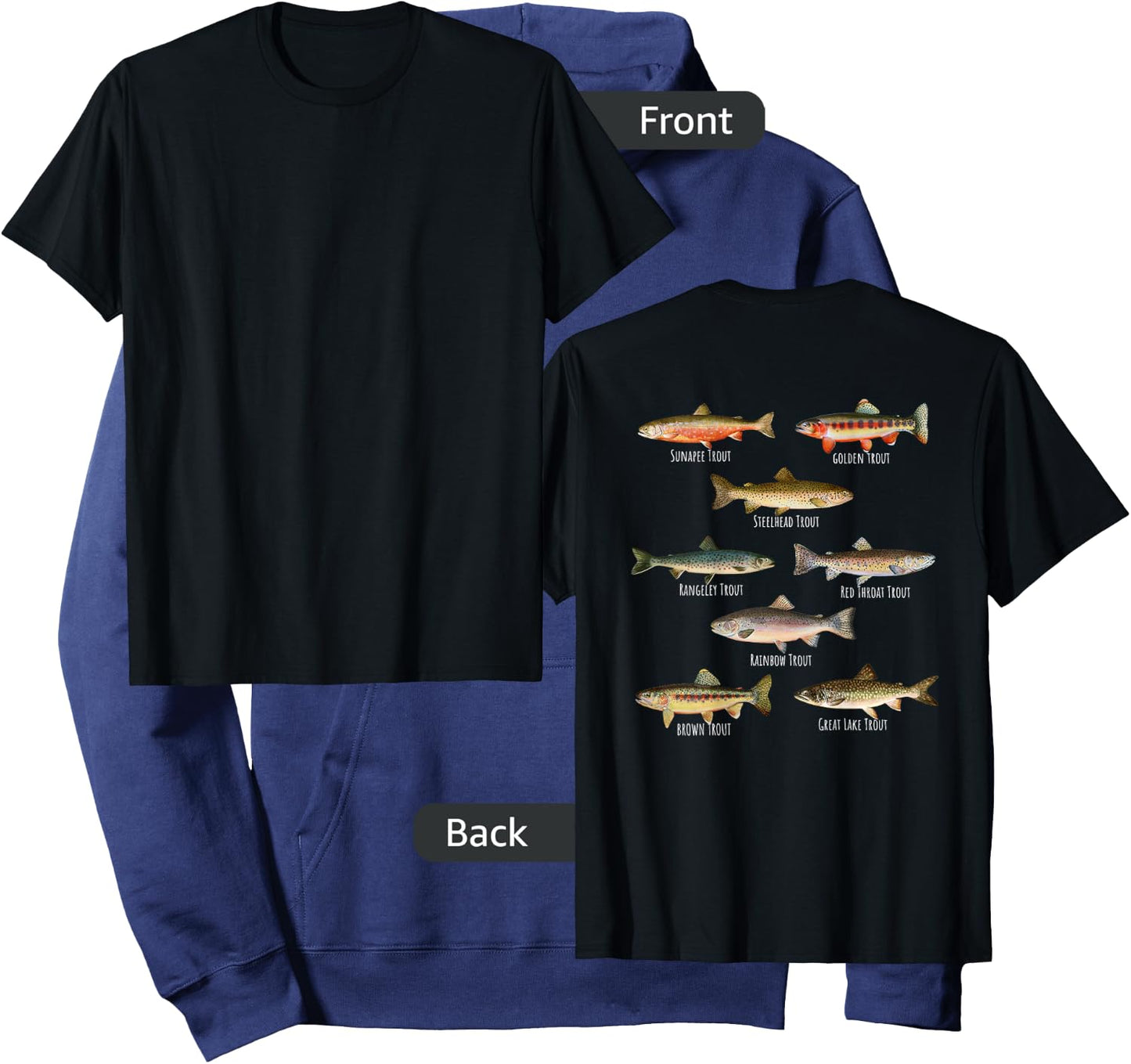 Types Of Trout Fish Species - Fishing Gift DESIGN ON BACK Hoodie - Hoodie | Navy