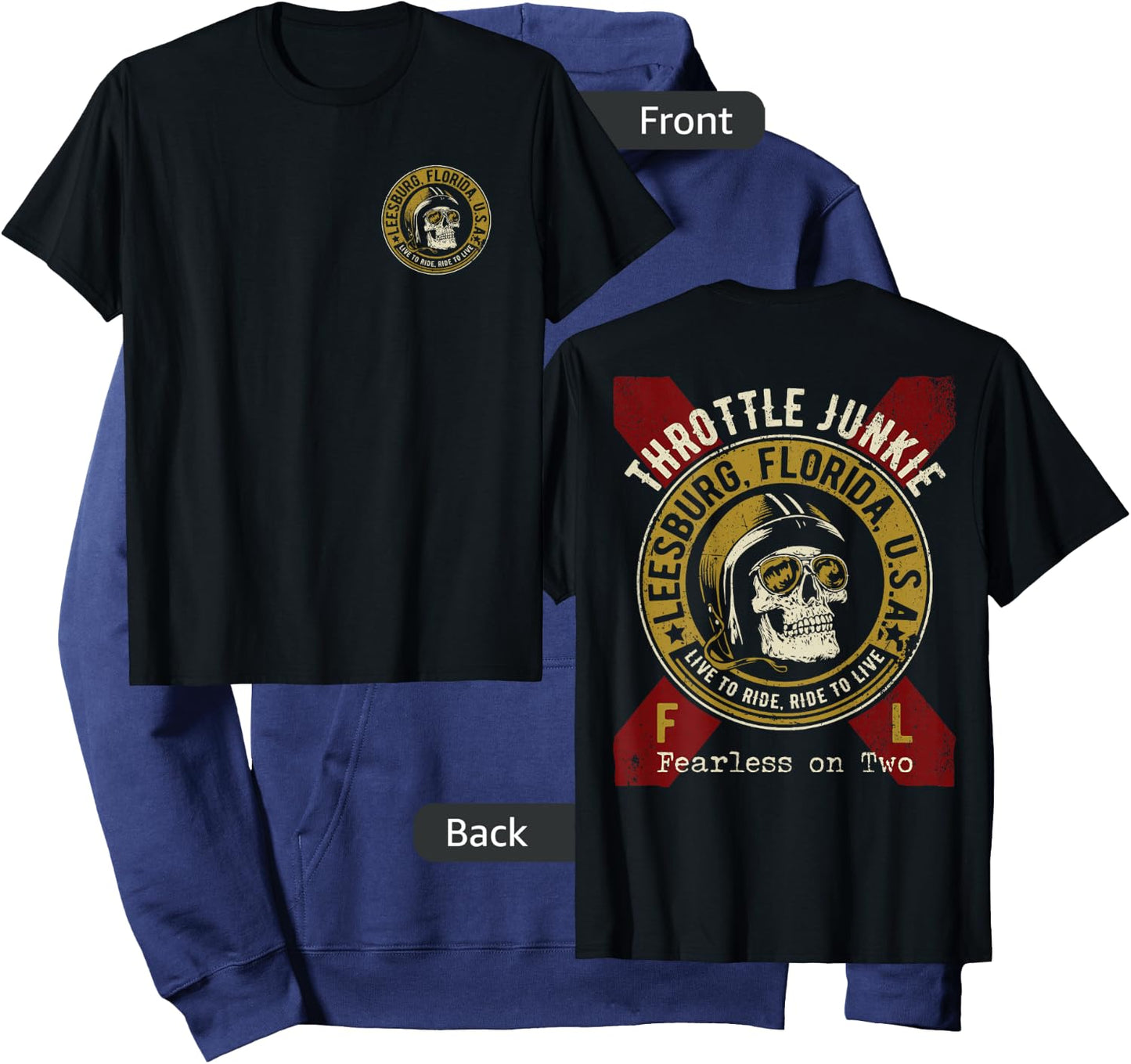 Leesburg Florida USA Motorcycle Biker Skull Design Hoodie - Hoodie | Navy