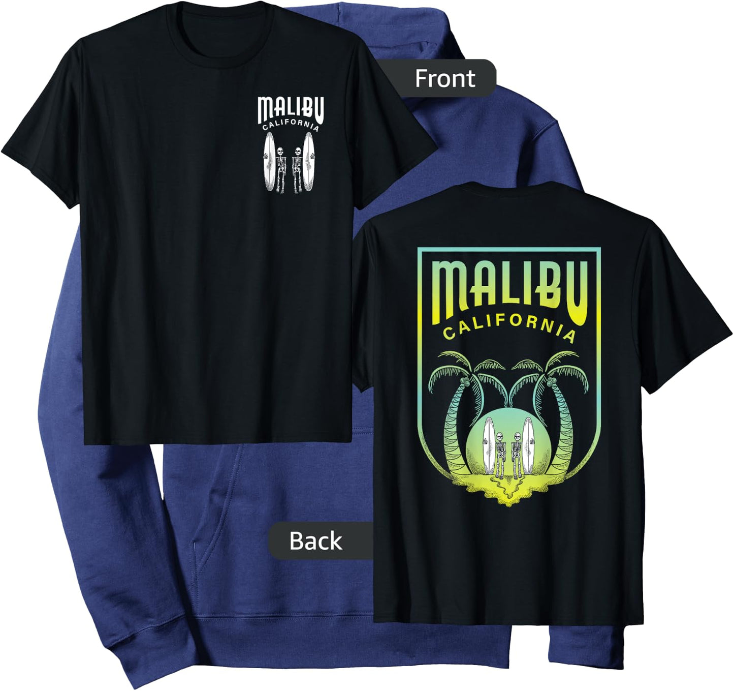 Malibu Beach California Surfing Art - Skeleton Surfers Women Kids Hoodie - Hoodie | Navy