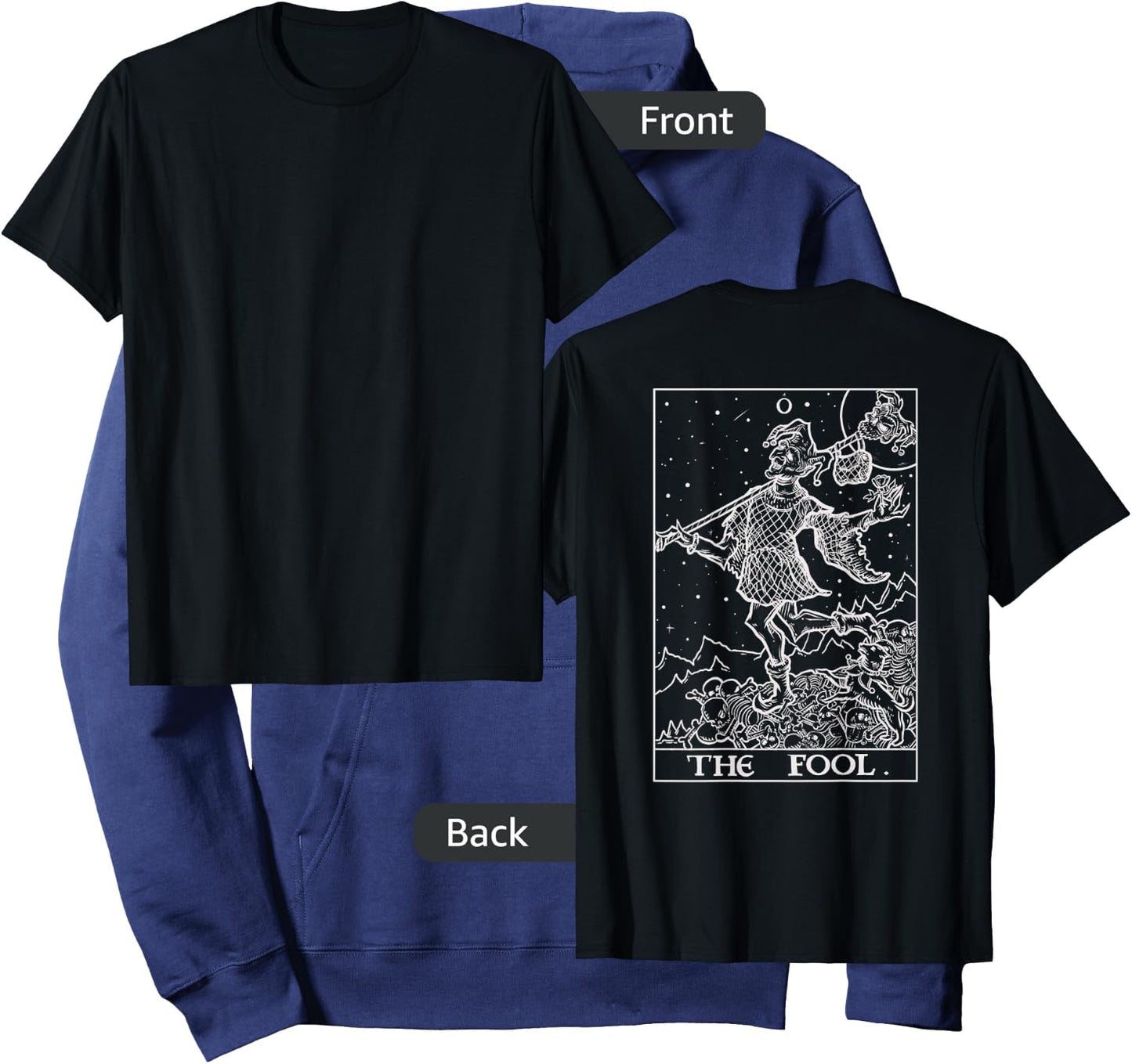 The Fool Tarot Card Halloween Gothic Clothing Back Print Hoodie - Hoodie | Navy