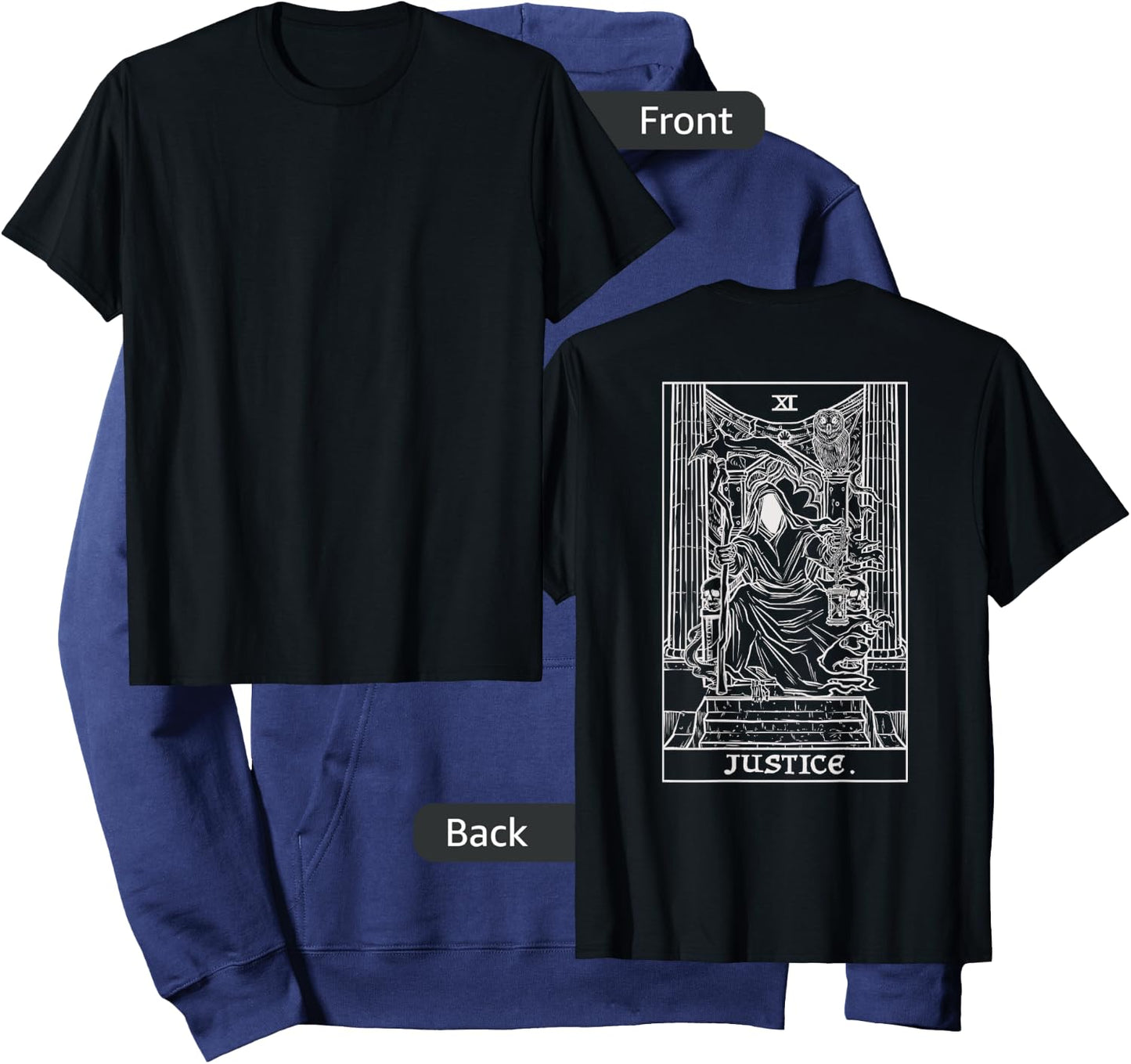 Justice Tarot Card Grim Reaper Halloween Gothic Back Print Hoodie - Hoodie | Navy