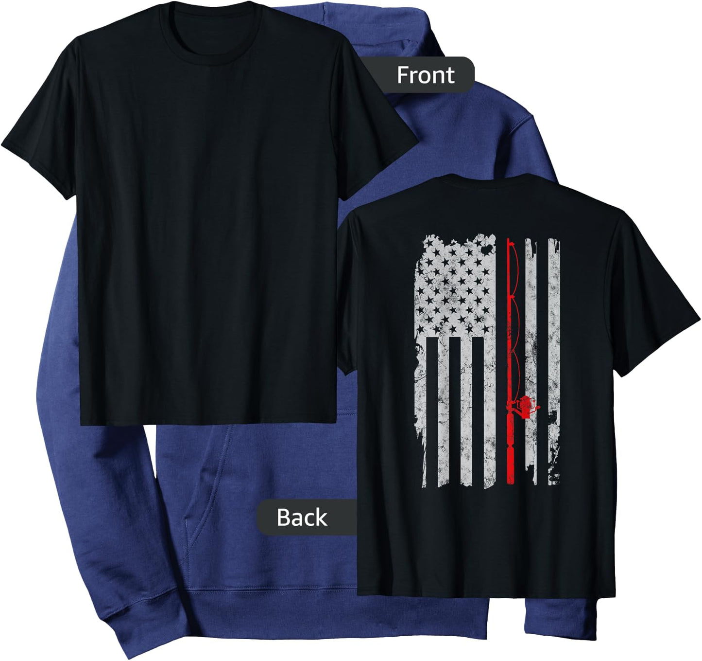 Fishing Thin Red line Rod American Flag Patriotic Fisherman Hoodie - Hoodie | Navy