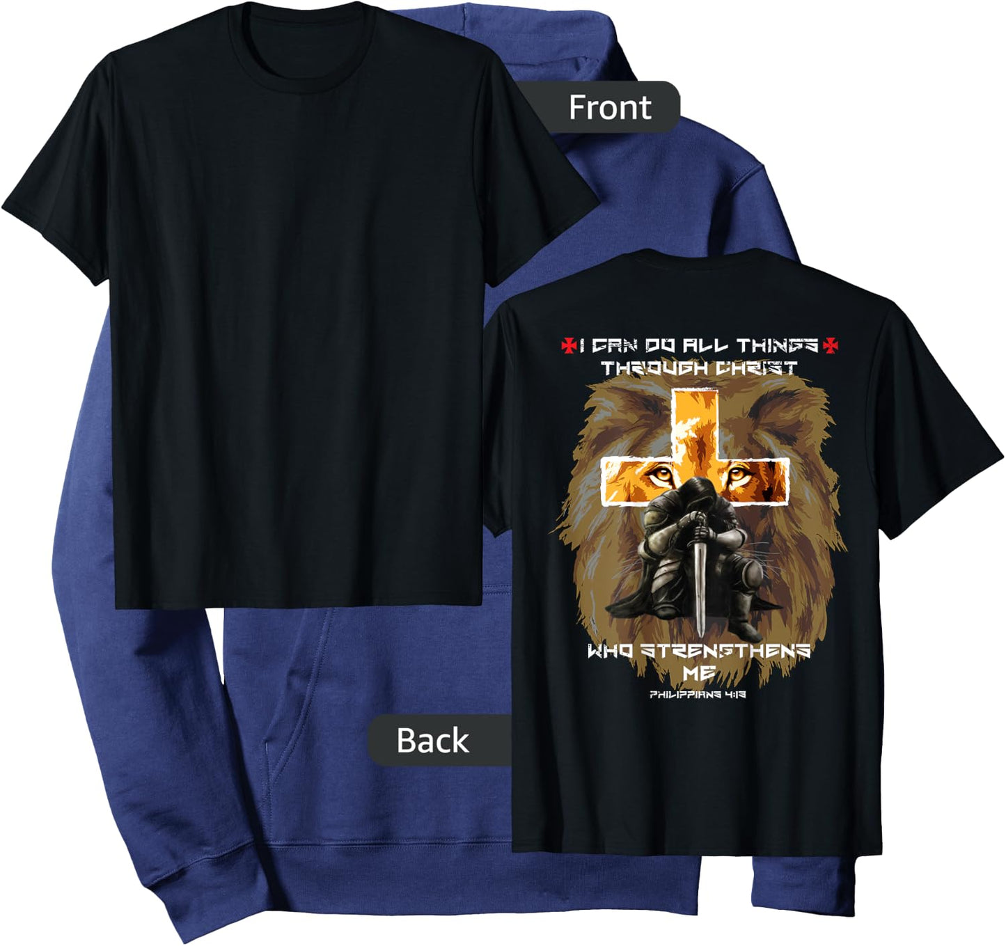 Back Print Bible Verse Gifts Men Dad Christian Lion Cross Hoodie - Hoodie | Navy