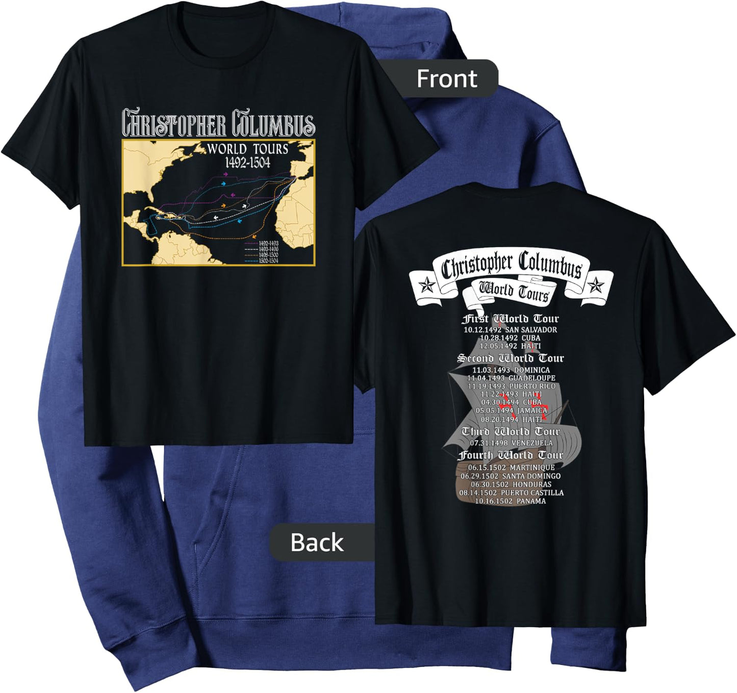 Christopher Columbus World Tours with Backprint Columbus Hoodie - Hoodie | Navy