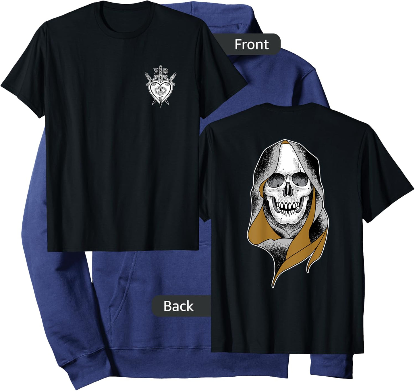 Grim Reaper AmericanTraditional Skull Tattoo Hoodie - Hoodie | Navy