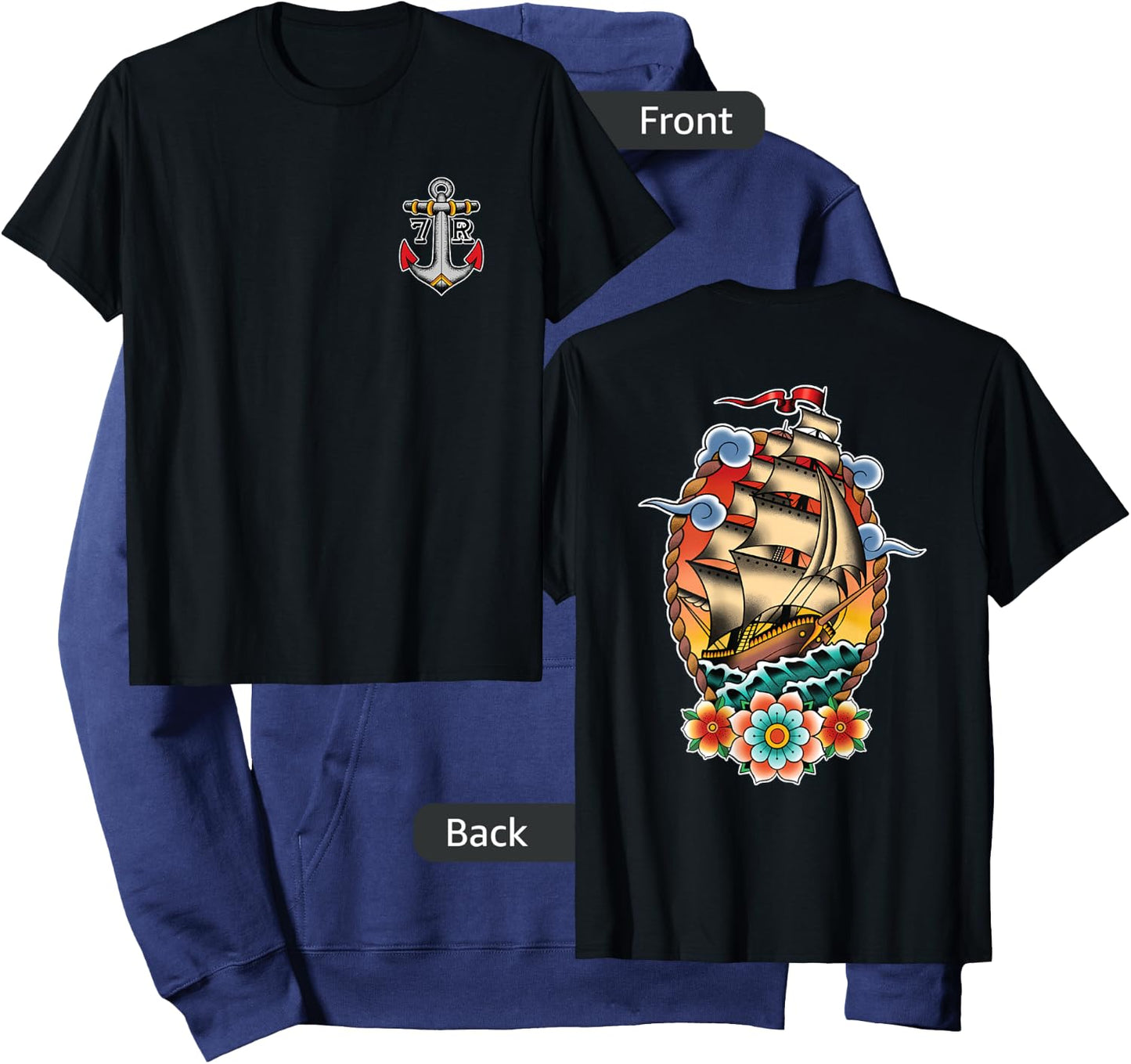 Old School American Traditional Tattoo Flash Clipper Ship Hoodie - Hoodie | Navy