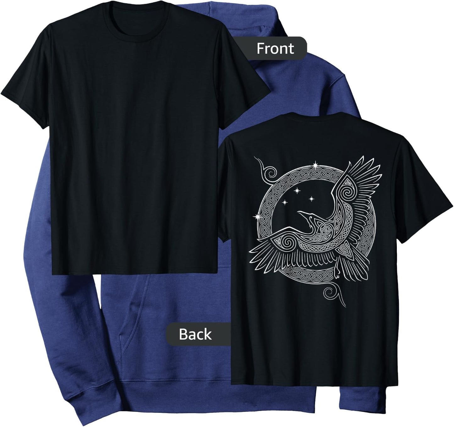 Raven Knotwork Moon Viking (on Back) Hoodie - Hoodie | Navy