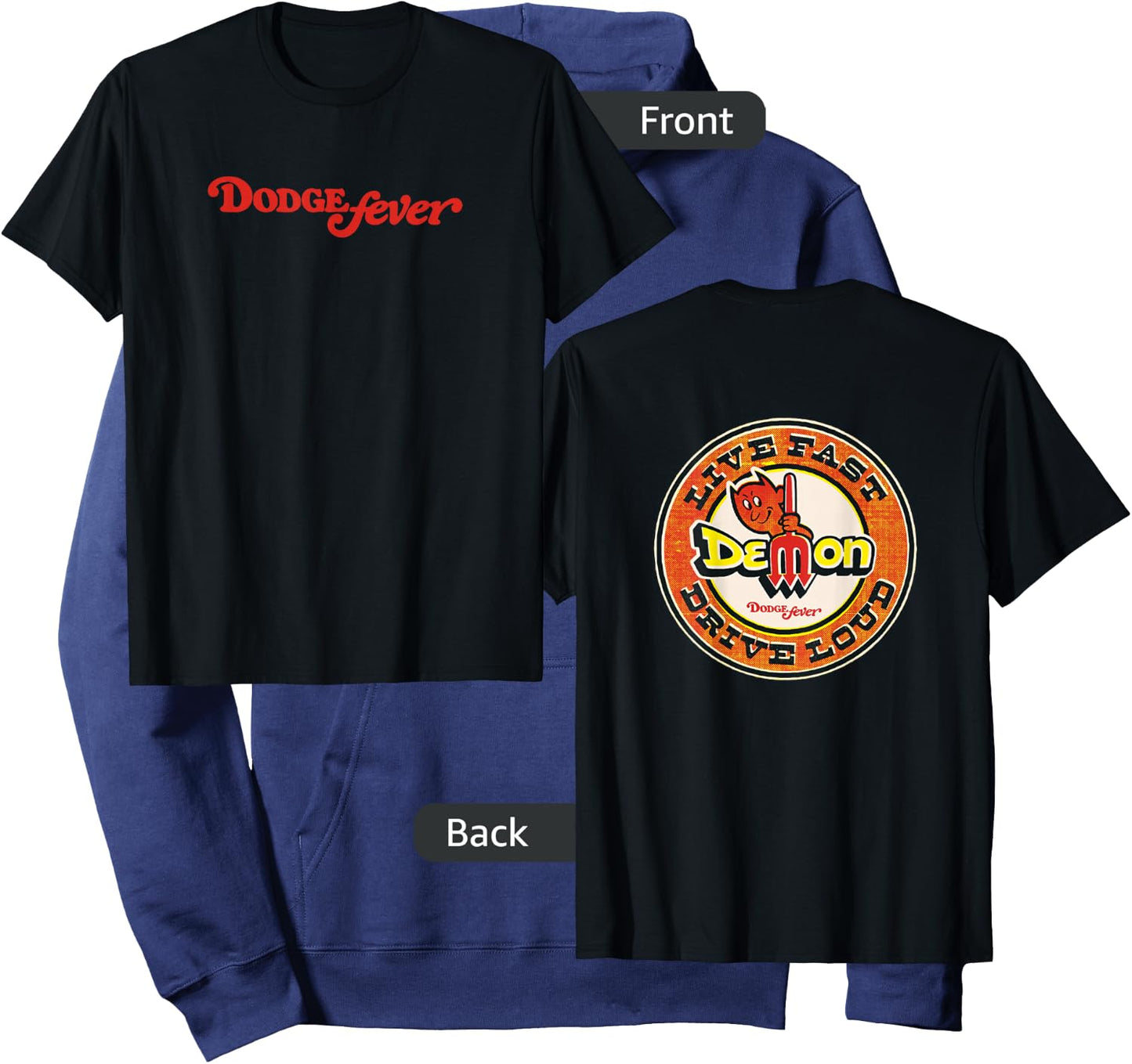 Dodge Fever Demon - Black, Adult, Short Sleeve, , Letter Print, Modern Vintage Style Hoodie - Hoodie | Navy