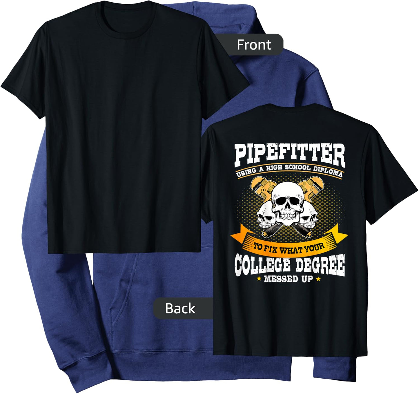 Pipefitter Gifts Funny Plumber Image On Back Of Shirt Hoodie - Hoodie | Navy