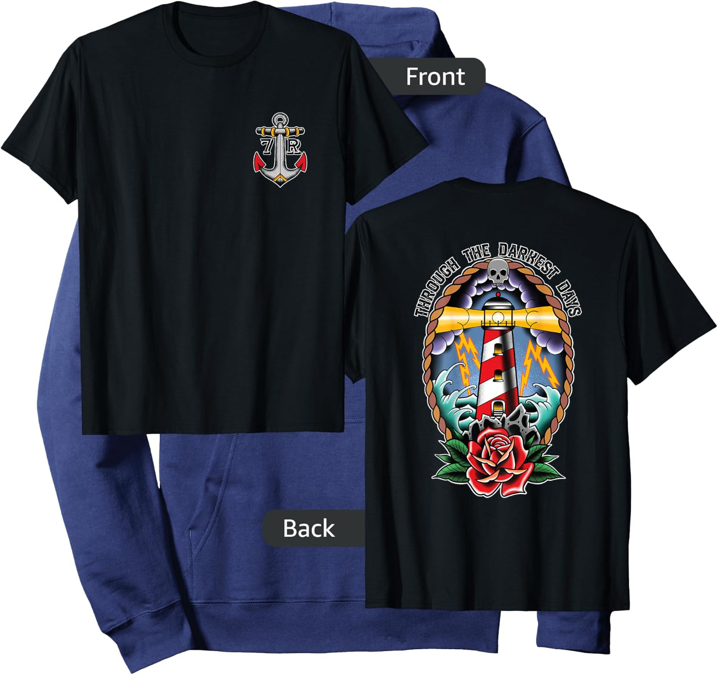 Lighthouse Old School Tattoo Art, Through The Darkest Days Hoodie - Hoodie | Navy