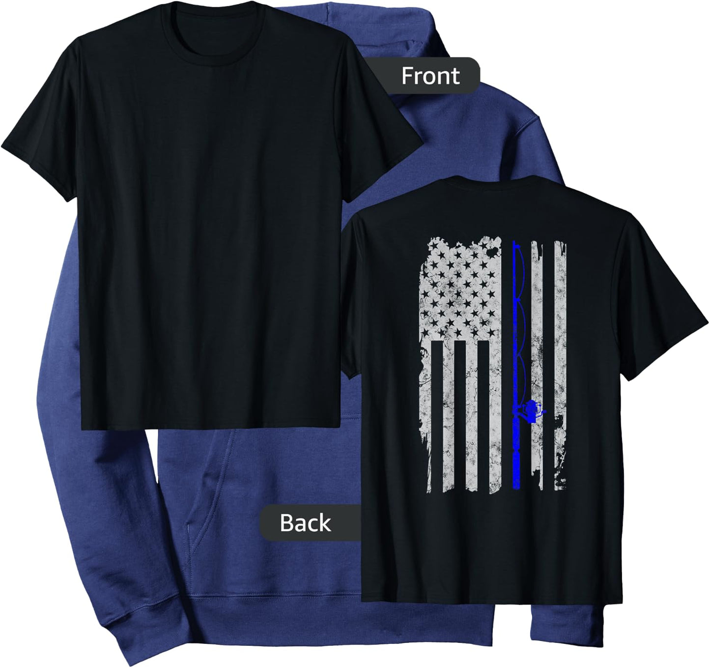 American Flag Vintage Fishing Hoodie - Hoodie | Navy