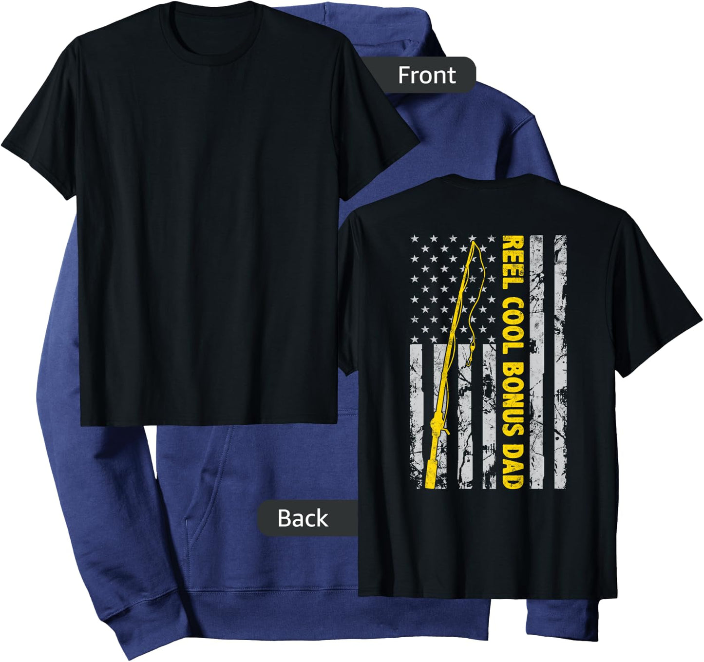 Reel cool Bonus Dad Fishing American Flag gift Fisherman Dad Hoodie - Hoodie | Navy