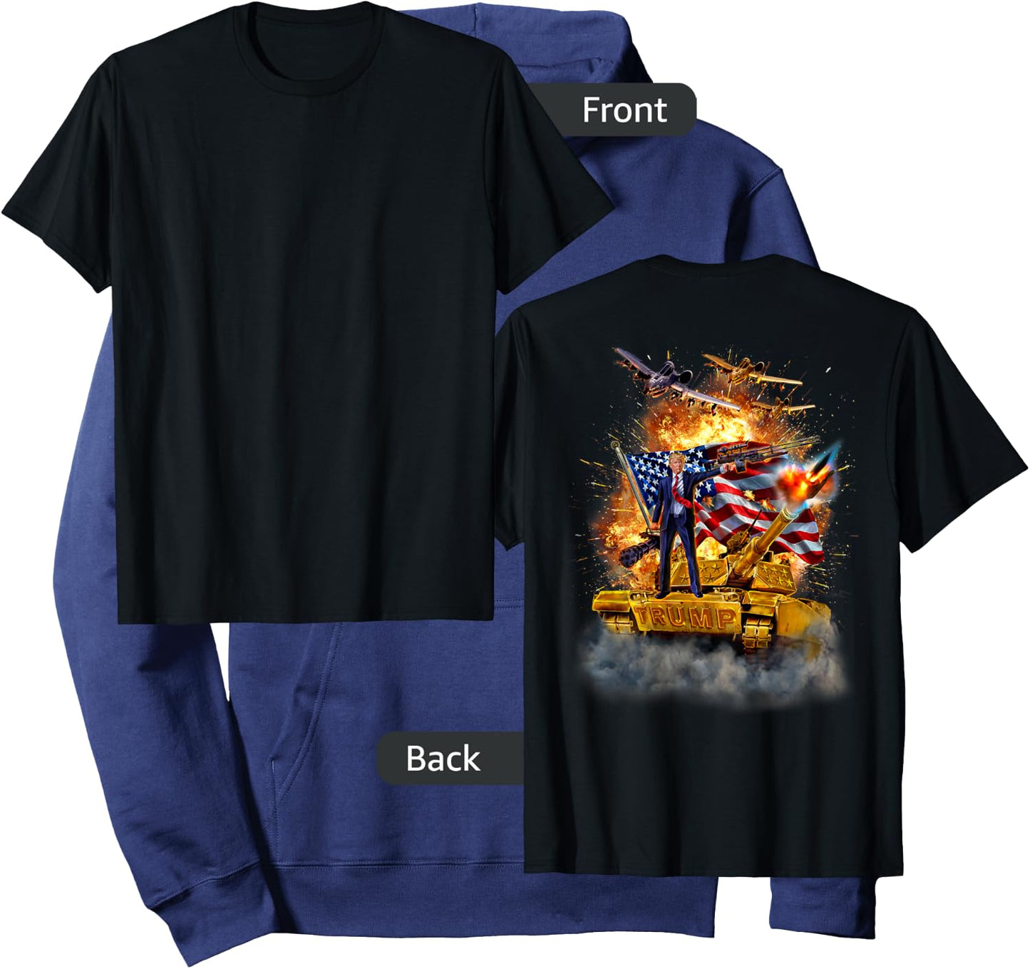 President Donald Trump Rides a Golden Tank Hoodie - Hoodie | Navy