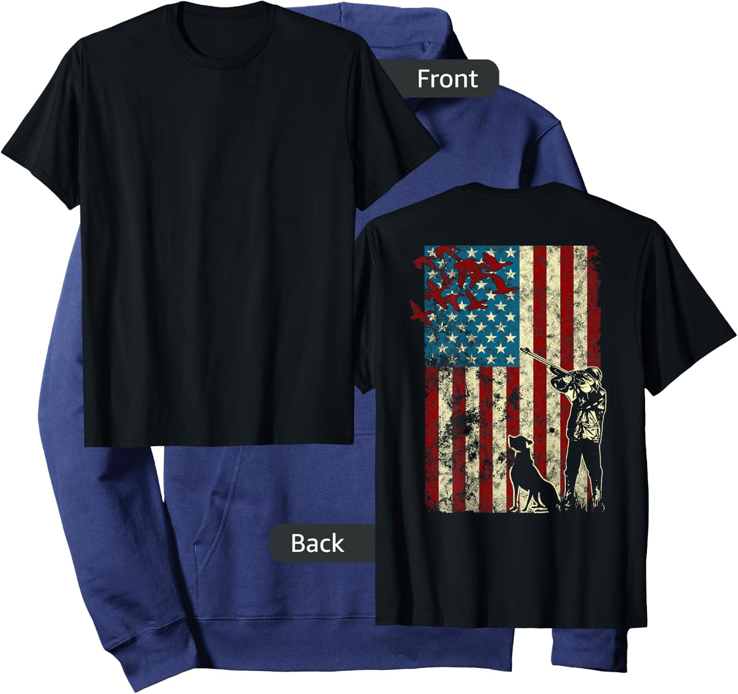 Duck Hunting Distressed Patriotic American Flag gift Hunters Hoodie - Hoodie | Navy
