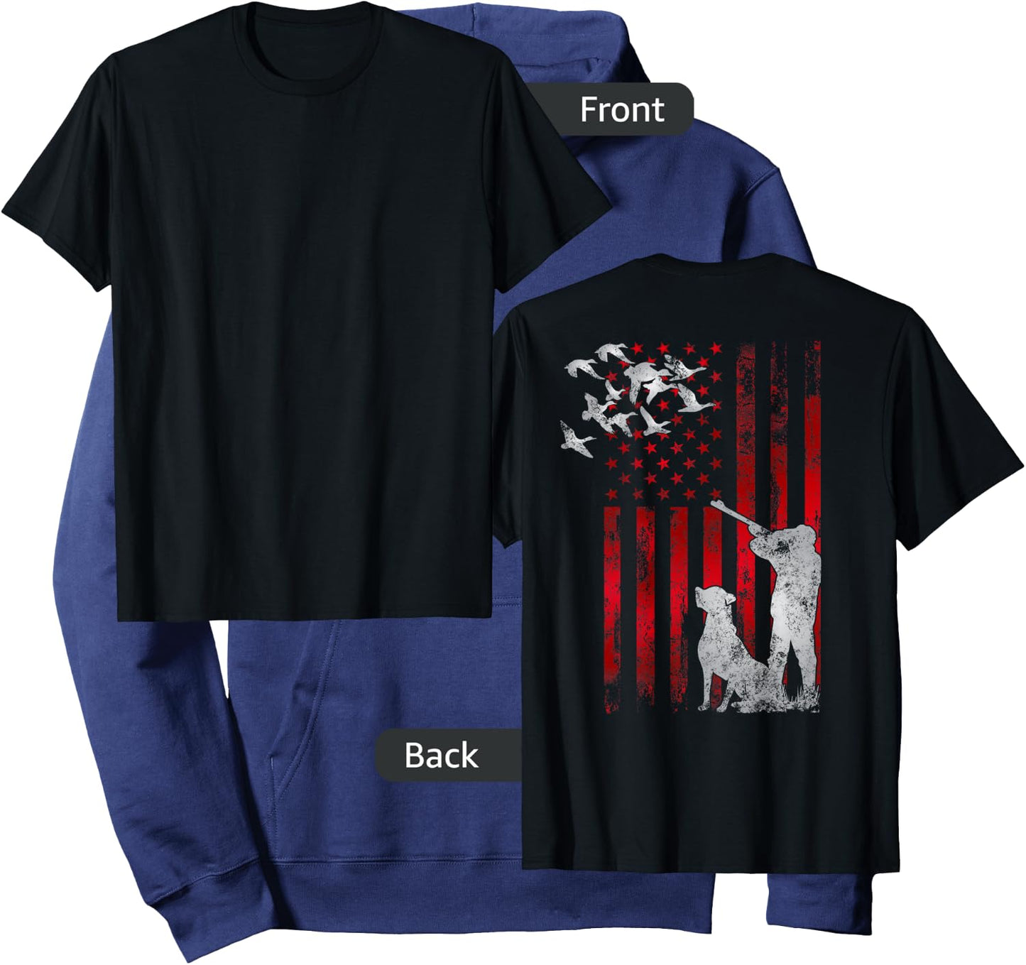 Hunters Distressed Patriotic American USA Flag Duck Hunting Hoodie - Hoodie | Navy