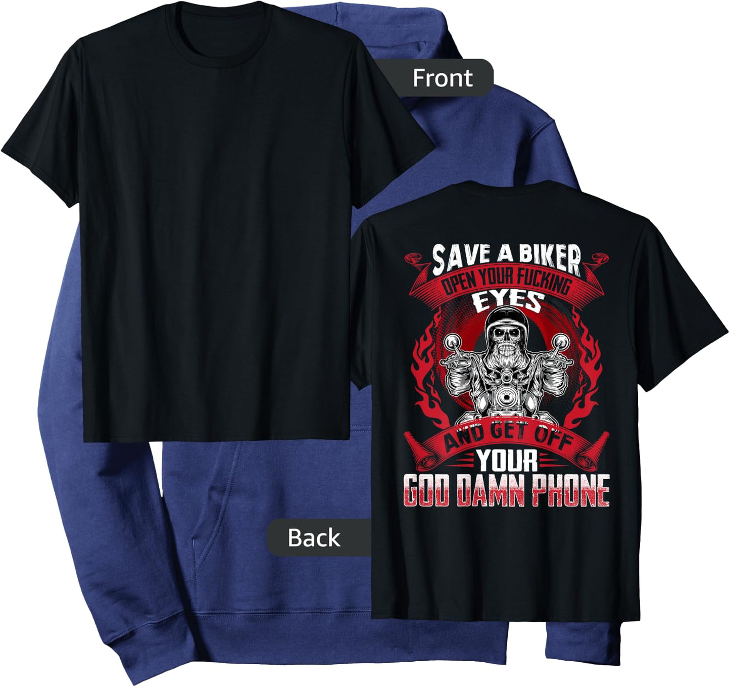 Save A Biker Open Your Eyes And Get Off Your Phone Hoodie - Hoodie | Navy