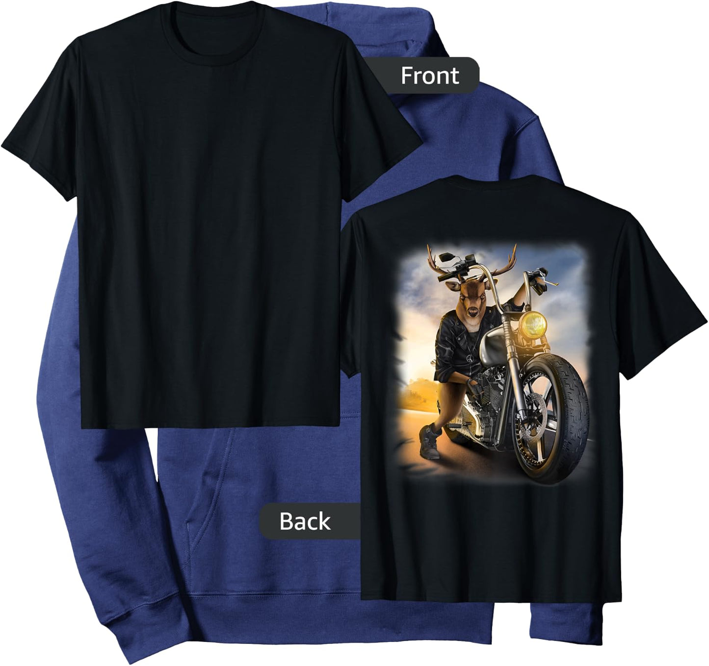 Deer Riding Classic Motorcycle at Sunset Hoodie - Hoodie | Navy