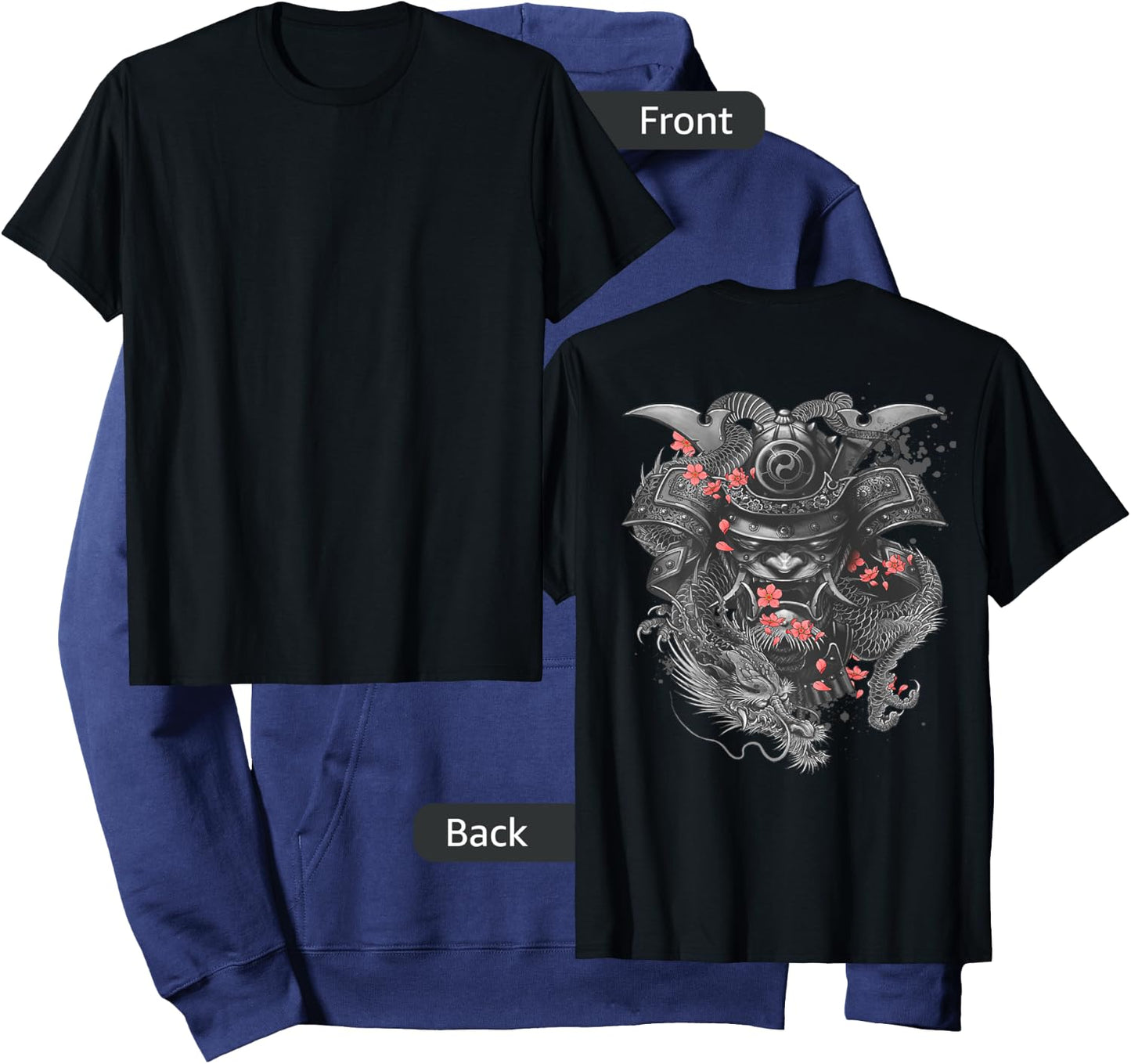 Samurai DESIGN ON THE BACK Oni Bushido Japanese Warrior Hoodie - Hoodie | Navy
