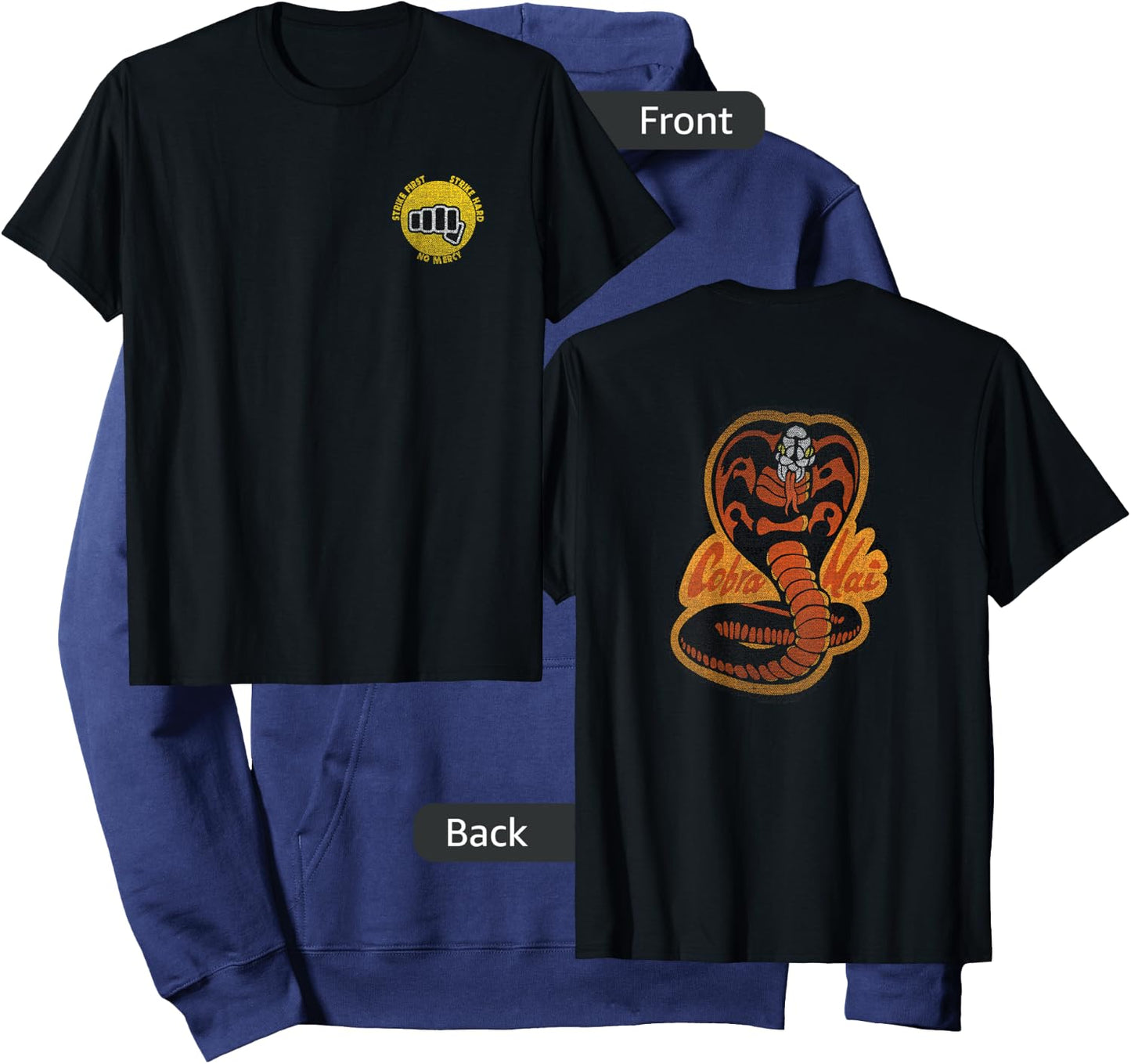 Cobra Kai Cobra Strike Hard Cobra Front and Back Logo Show Hoodie - Hoodie | Navy