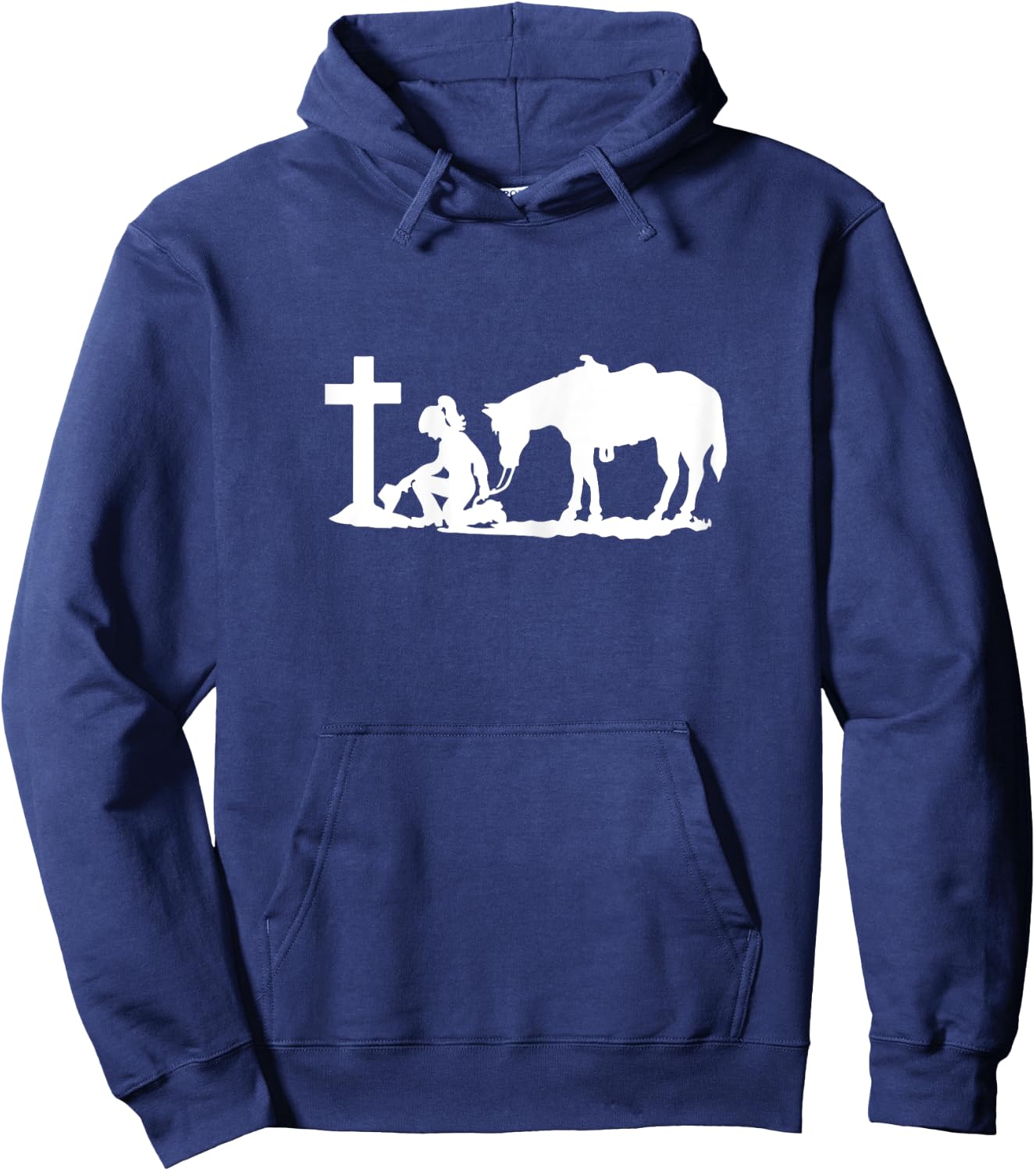 Cowgirl and a Horse Praying Cross Western Women Hoodie - Hoodie | Navy