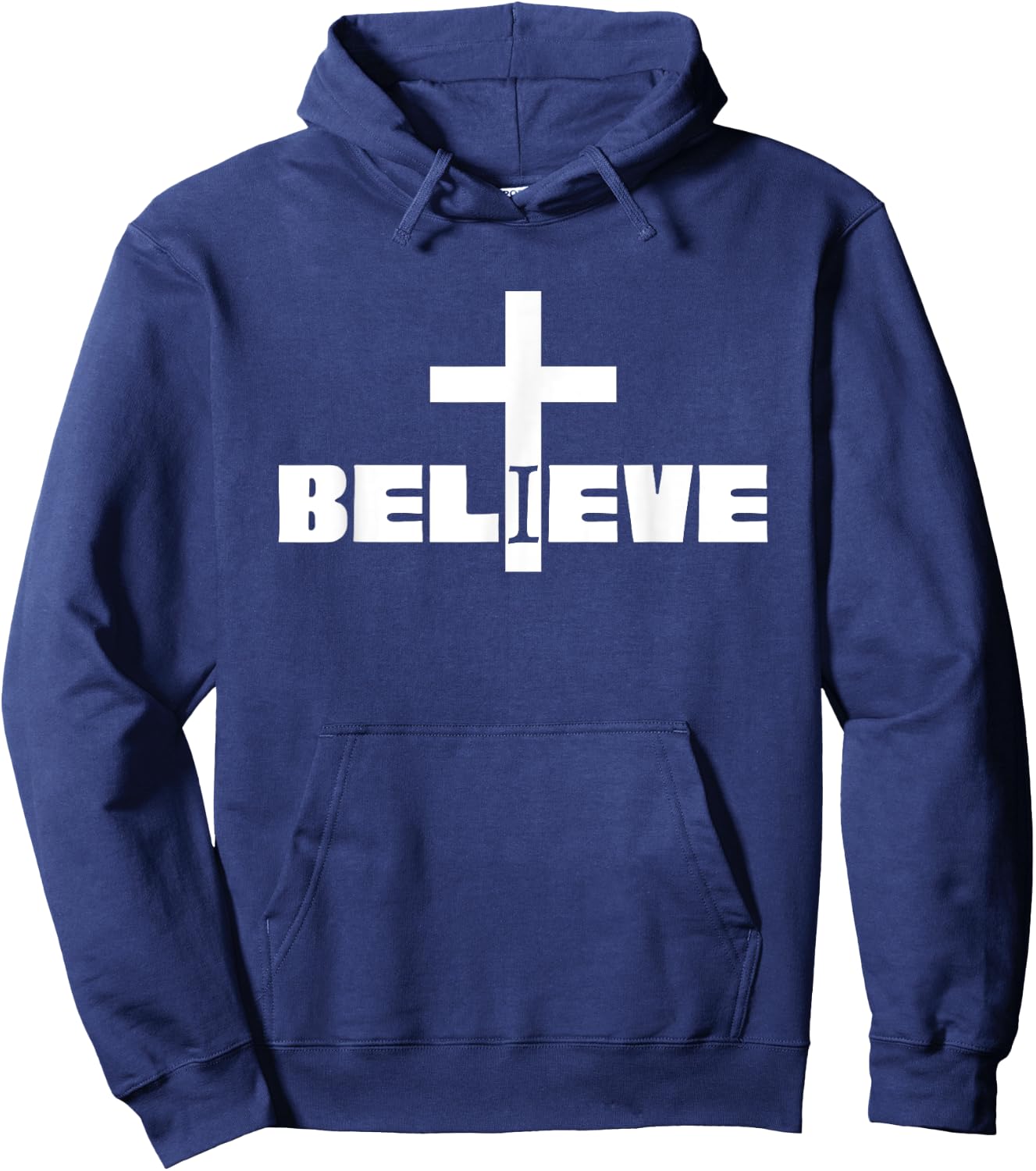 I Believe Christian Saying with Cross Hoodie - Hoodie | Navy