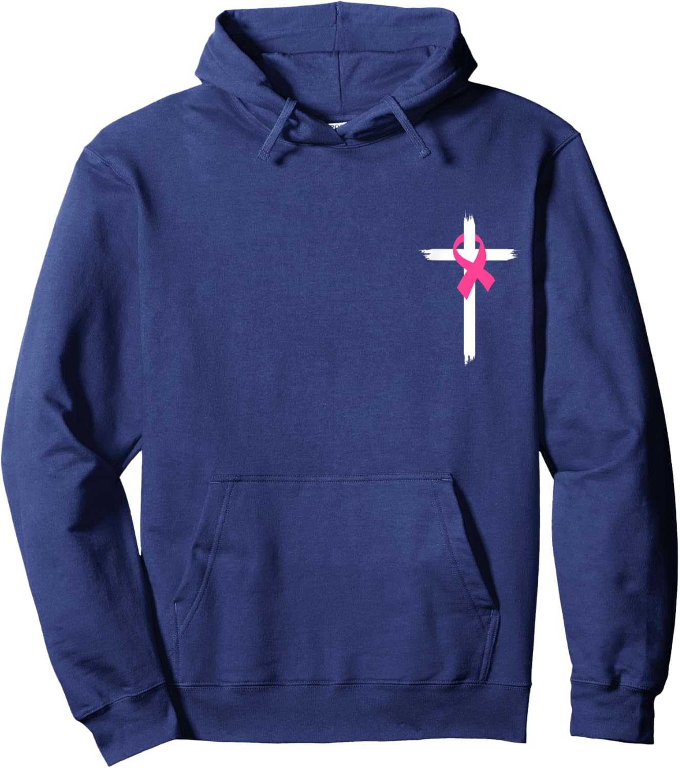 Christian Jesus Cross Pink Ribbon Breast Cancer Awareness Hoodie - Hoodie | Navy
