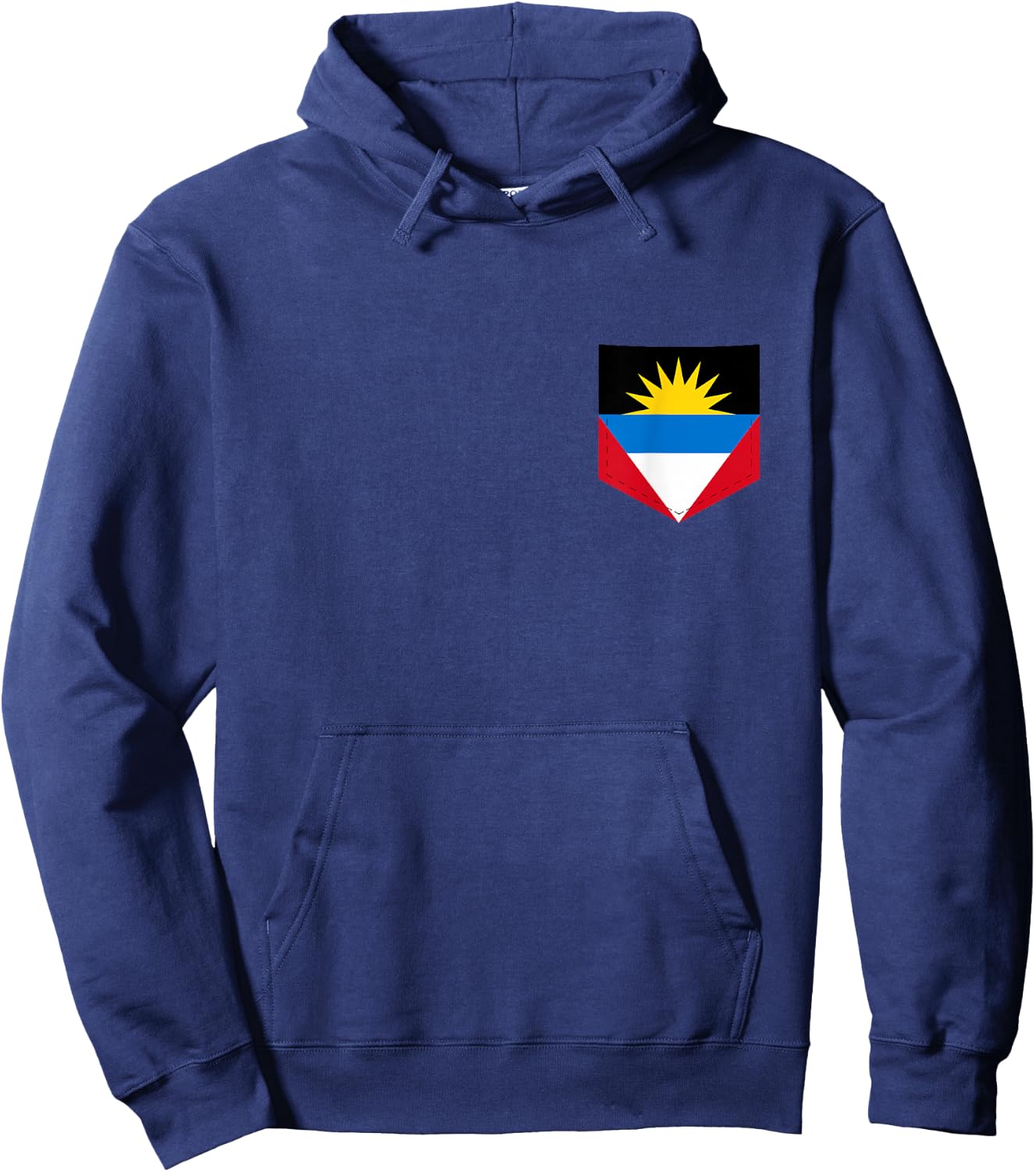 Antigua & Barbuda Flag with Printed Antiguan Flag Pocket Hoodie - Hoodie | Navy