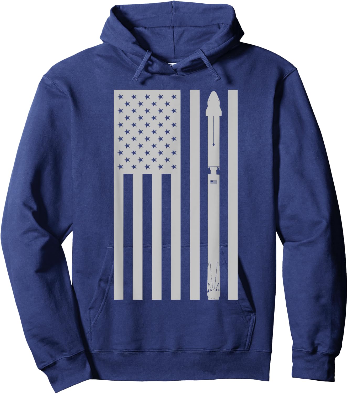 Falcon 9 Rocket with Dragon Crew Capsule Vintage Flag Design Hoodie - Hoodie | Navy