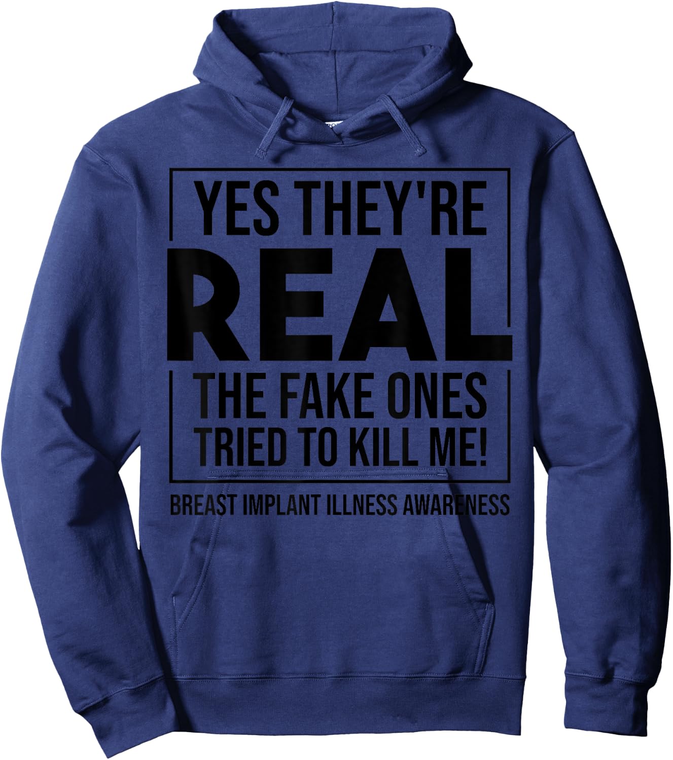 Funny Yes They're Real | Cute Breast Implant Illness Gift Hoodie - Hoodie | Navy