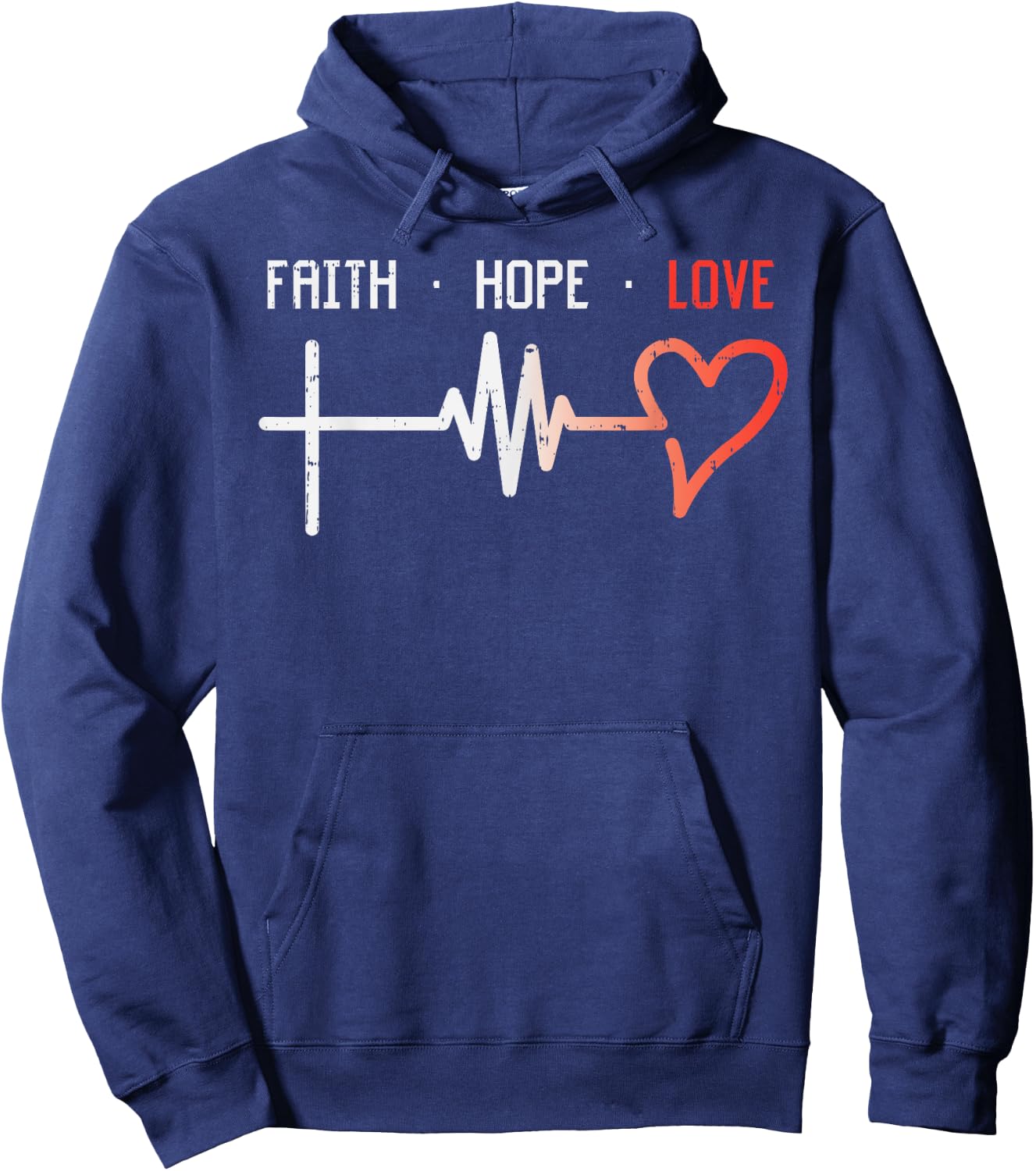 Faith Hope Love Cross Heartbeat God Jesus Christian Gift Hoodie - Hoodie | Navy