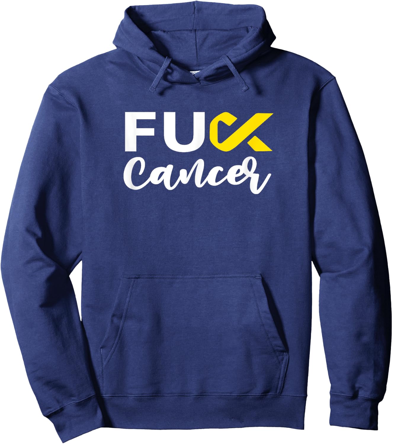 Cursive Fuck Childhood Cancer Yellow Ribbon Cancer Hoodie - Hoodie | Navy
