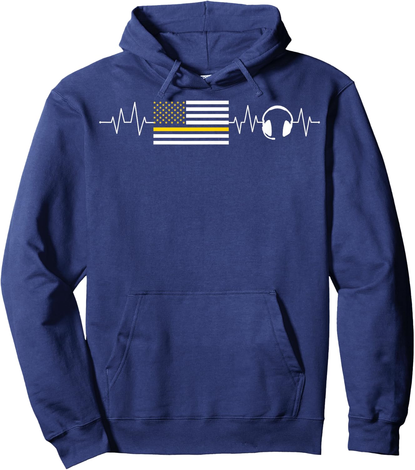 Heartbeat 911 Dispatcher Thin Yellow Line Emergency US Flag Hoodie - Hoodie | Navy